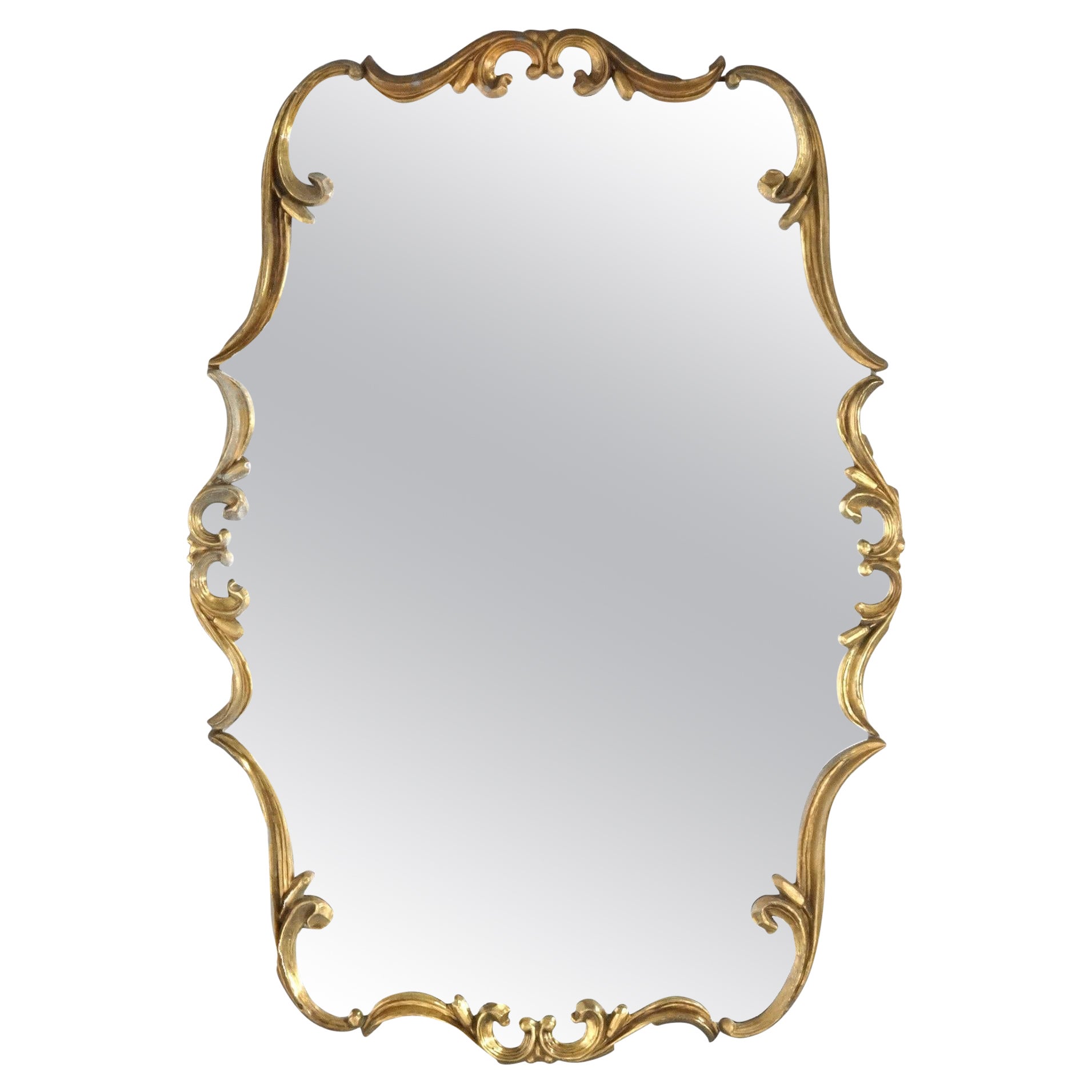 Antique French Empire Style Bronzed Metal Scroll Form Wall Mirror, 1920