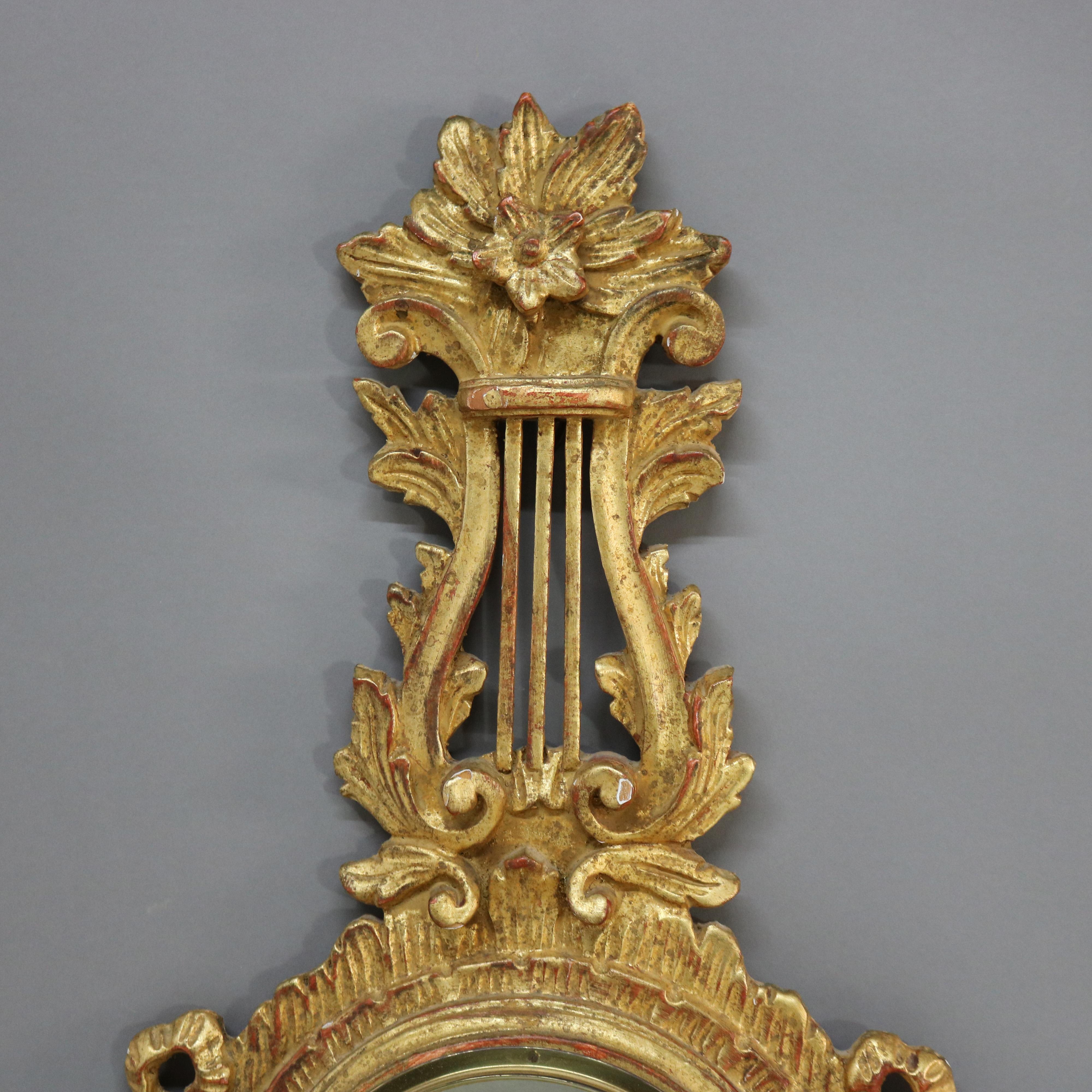 Antique French Barómetro de madera dorada tallada de estilo Imperio Firmado C1930 en Bueno estado para la venta en Big Flats, NY