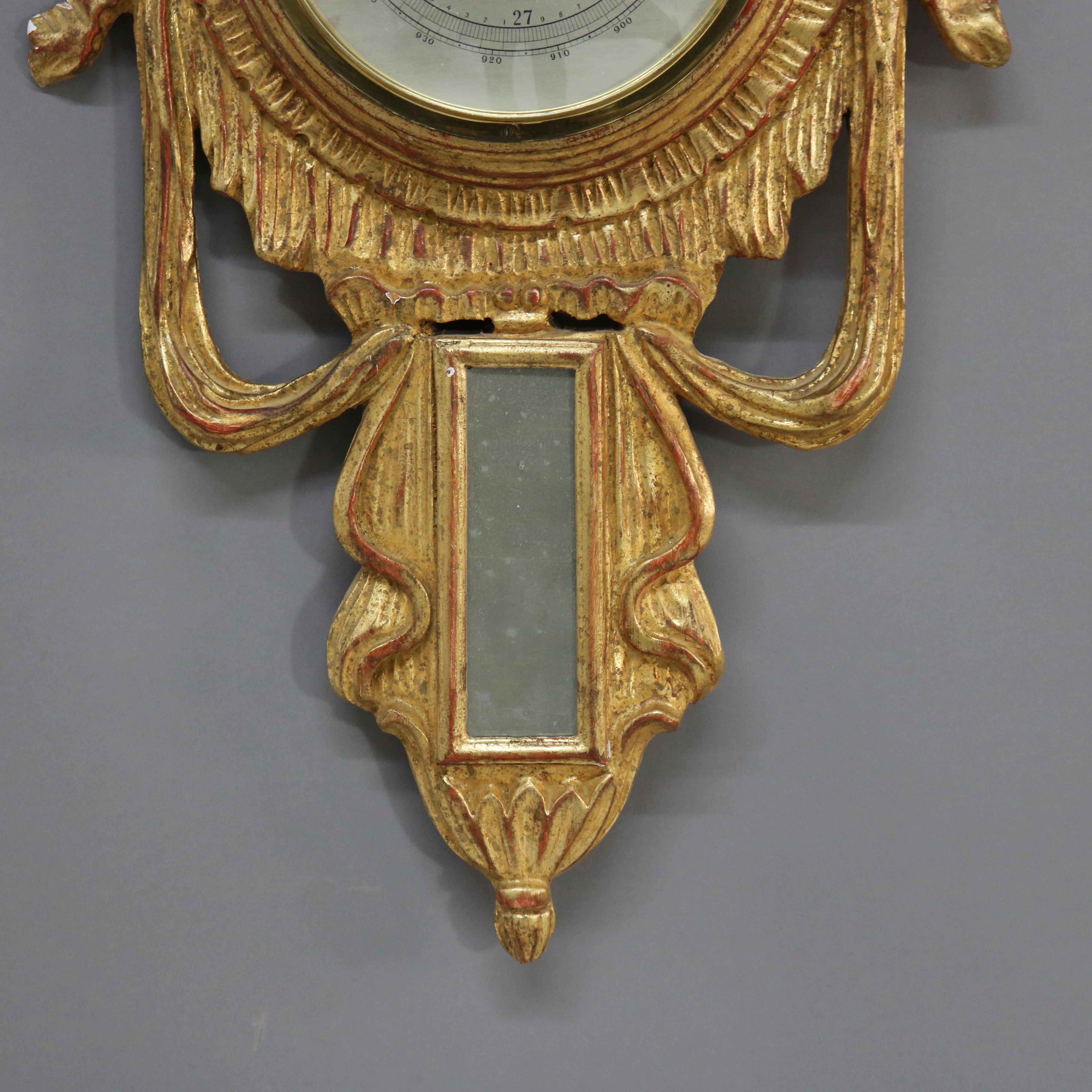 Antique French Barómetro de madera dorada tallada de estilo Imperio Firmado C1930 siglo XX en venta
