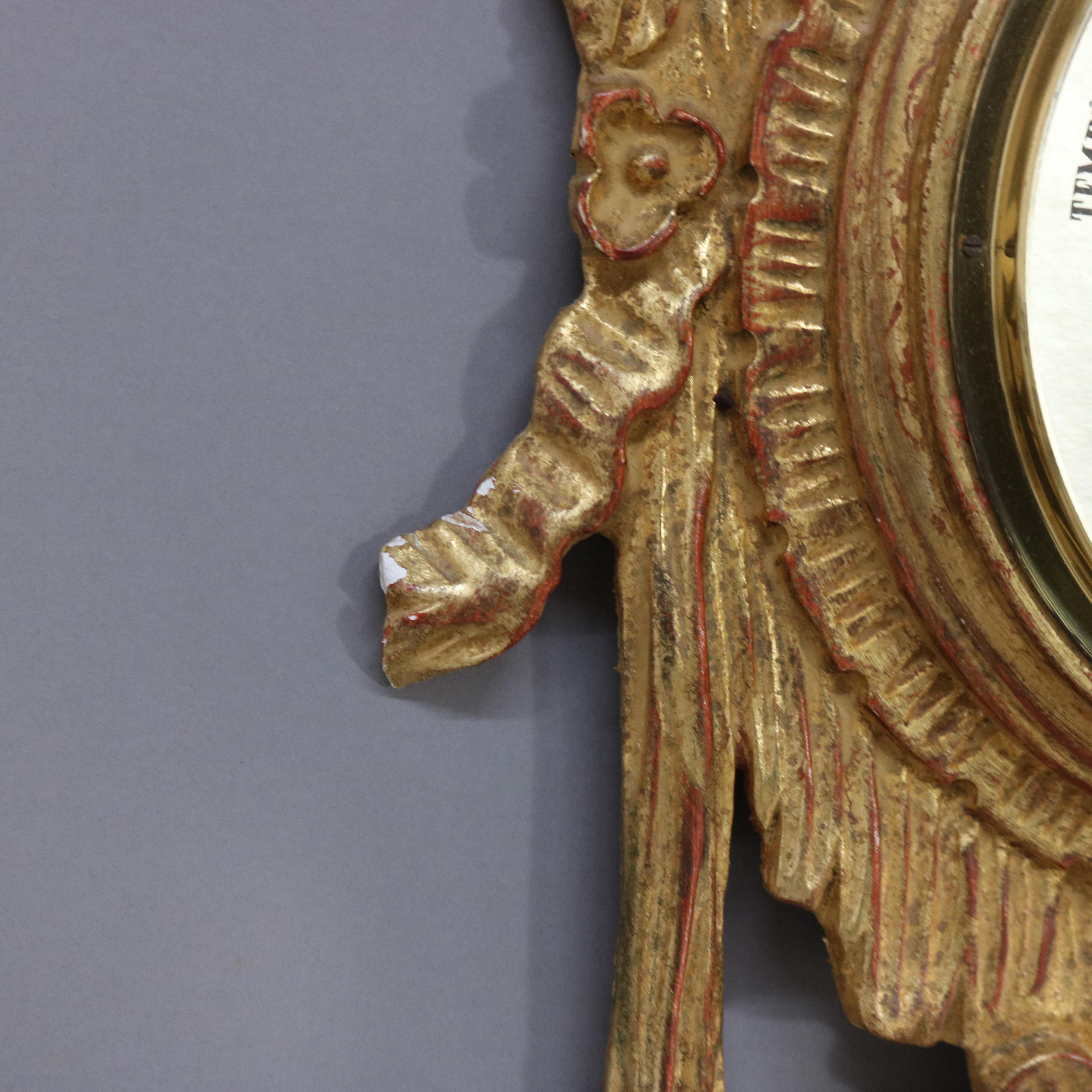Antique French Barómetro de madera dorada tallada de estilo Imperio Firmado C1930 en venta 2