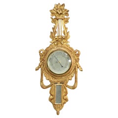 Antique French Empire Style Carved Giltwood Barometer Signed C1930
