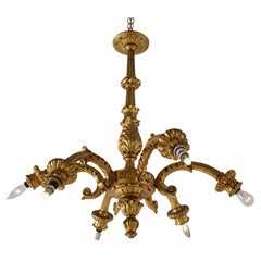 Antique French Empire Style Carved Giltwood Chandelier 20th C.