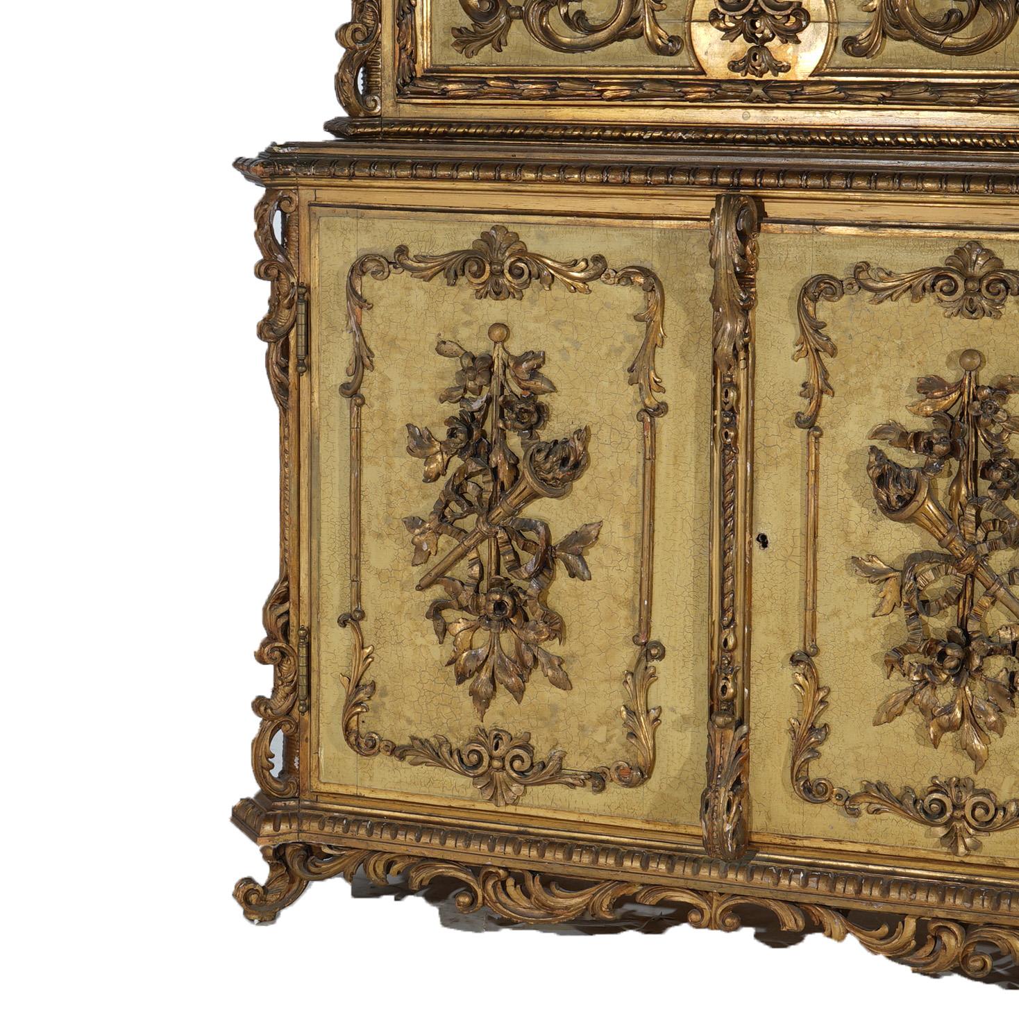 Porcelain Antique French Empire Style Carved Gold Giltwood Credenza & Sevres Plaque 19thC