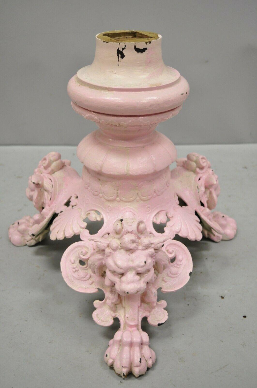Antique French Empire Style Cast Iron Pedestal Coffee Side Table Base with Lions 7