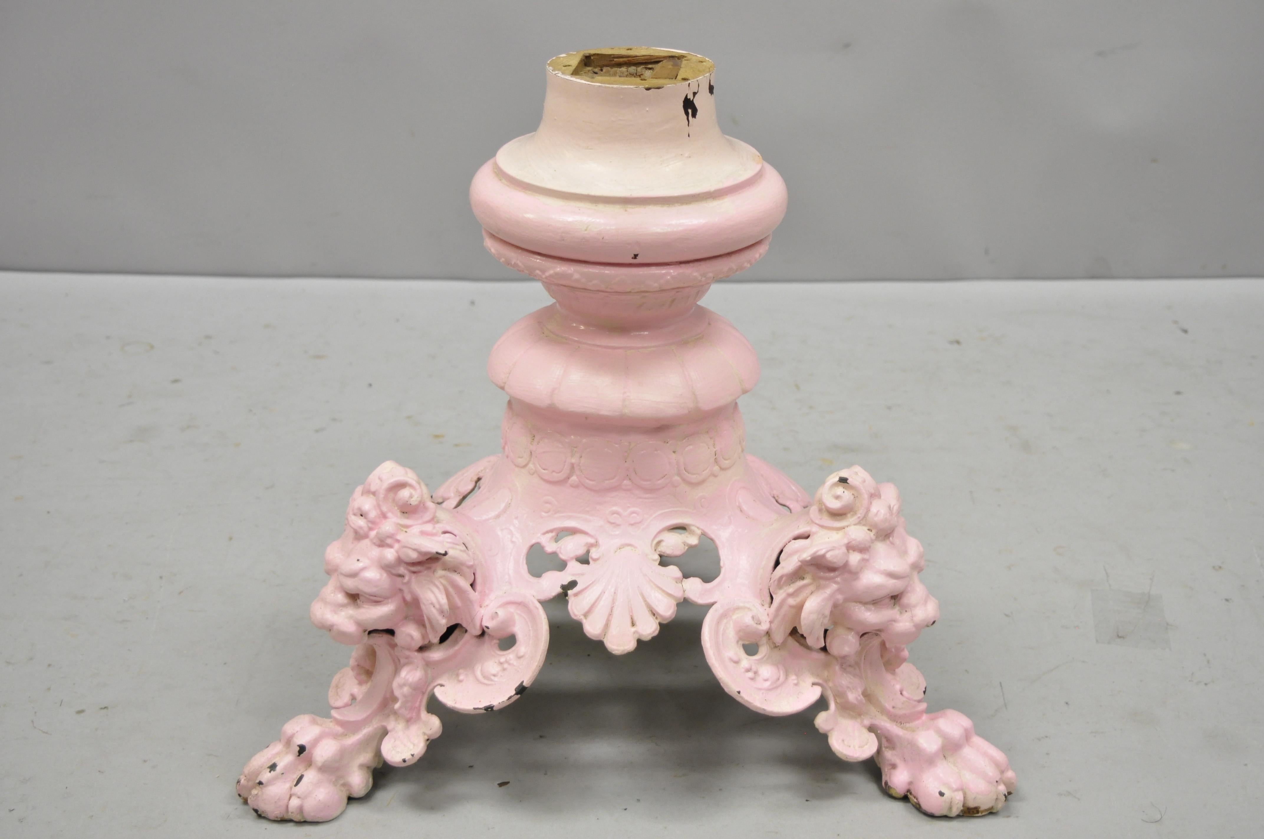 Antique French Empire style cast iron pedestal small coffee / side table base with lions. Item features tripod base, lion heads, claw feet, very nice antique item, great style and form. Great to add your own top! Age: circa 19th century.