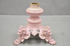 Antique French Empire Style Cast Iron Pedestal Coffee Side Table Base with Lions