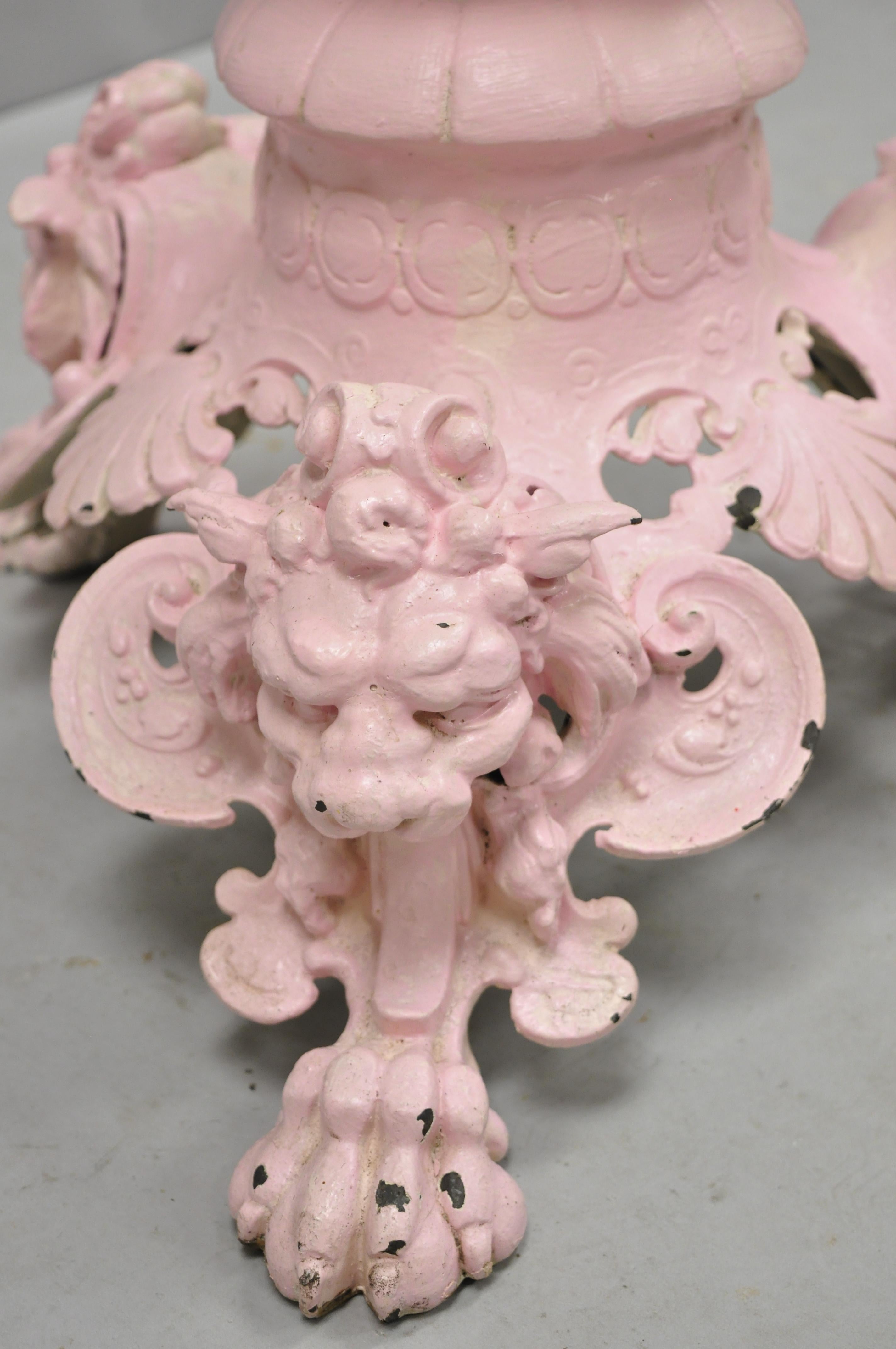 Antique French Empire Style Cast Iron Pedestal Coffee Side Table Base with Lions In Good Condition In Philadelphia, PA