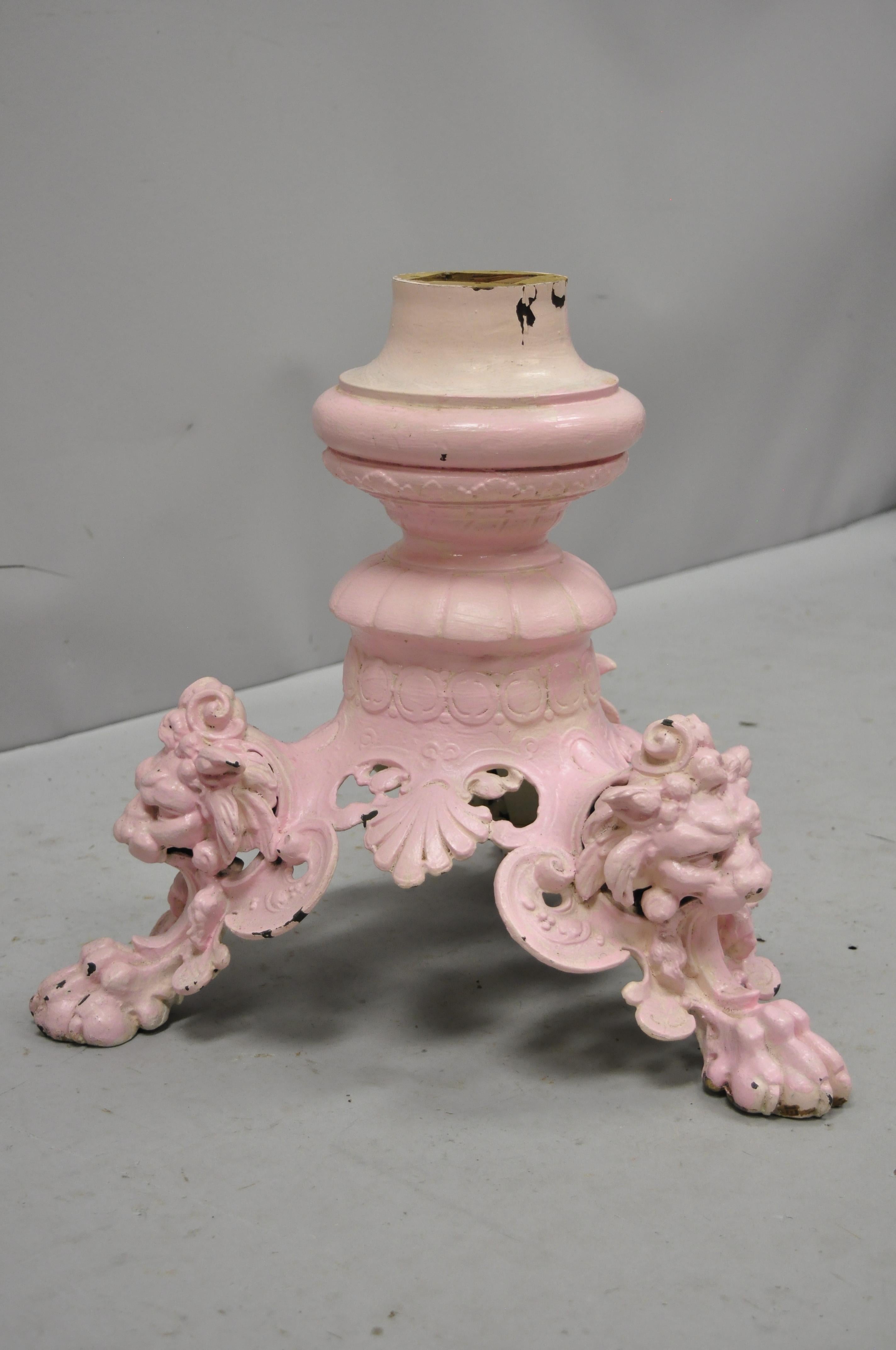 Antique French Empire Style Cast Iron Pedestal Coffee Side Table Base with Lions 4