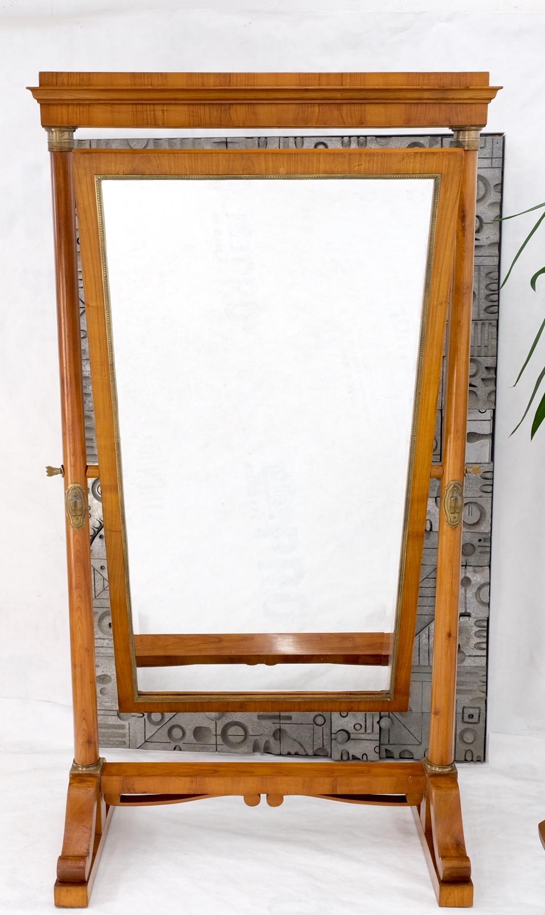 Antique French Empire Style Cheval Floor Mirror Cherry & Brass  For Sale 10