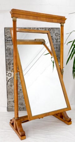 Antique French Empire Style Cheval Floor Mirror Cherry & Brass