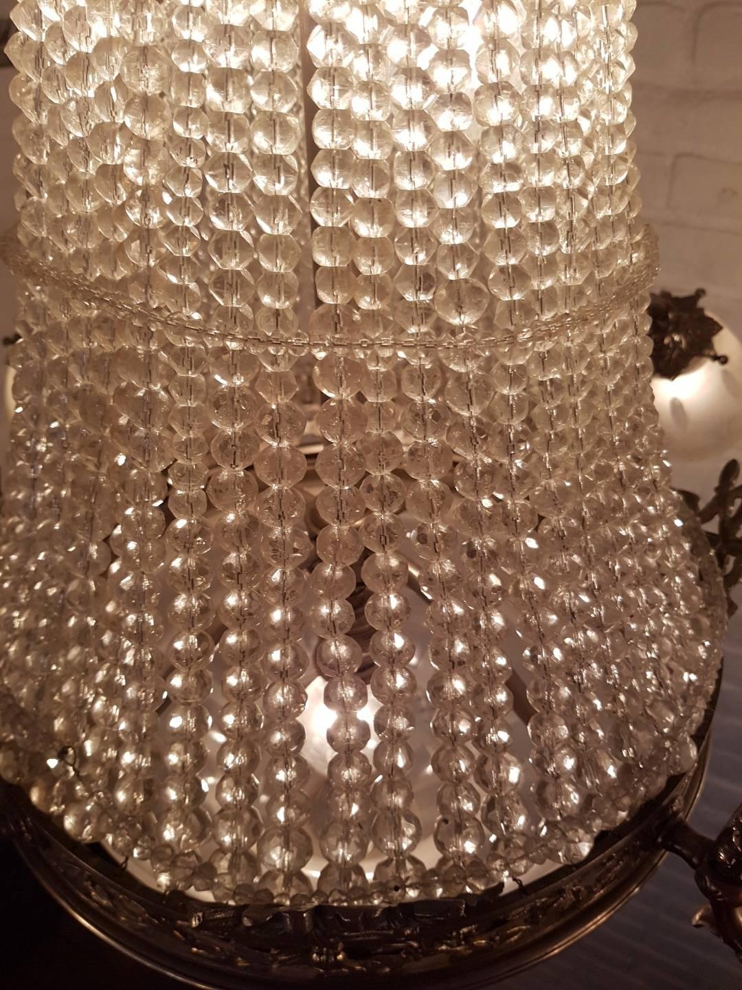 Antique French Empire Style Crystal sac de pearl Chandelier For Sale 5