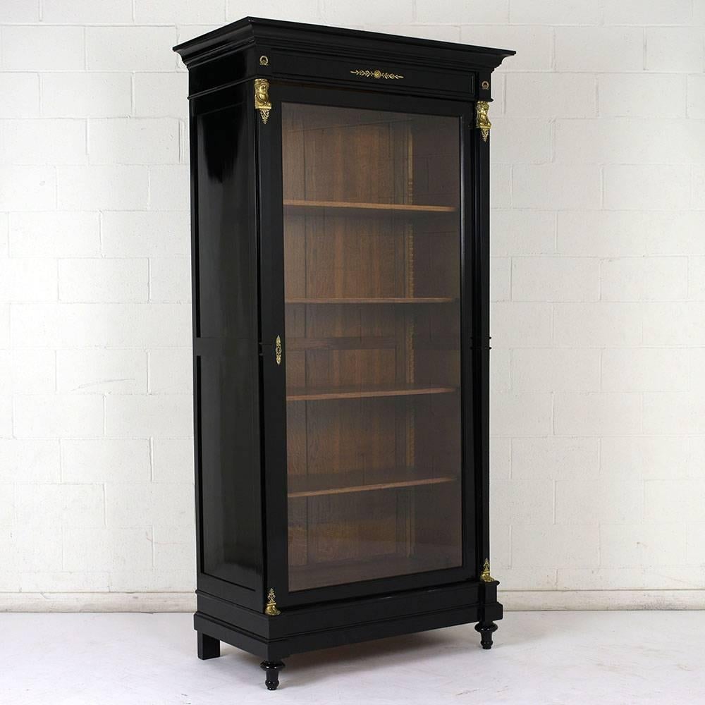 Antique French Empire-Style Ebonized Bookcase In Excellent Condition In Los Angeles, CA