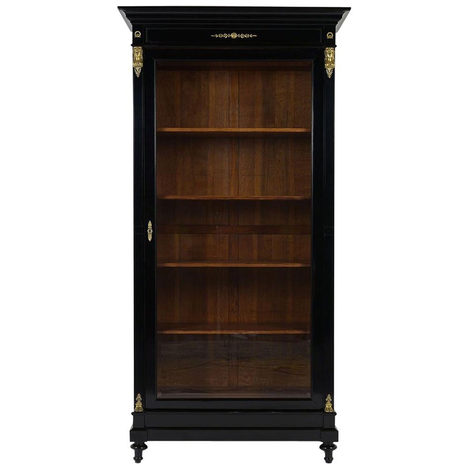 Antique French Empire-Style Ebonized Bookcase