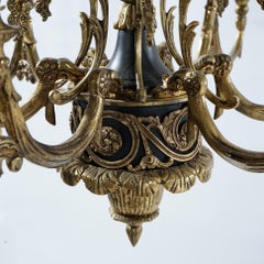 Antique French Empire Style Ebonized Bronze 12 Light Chandelier c1930