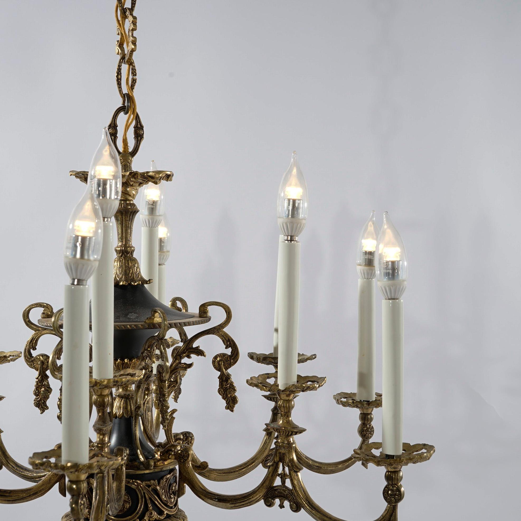 Antique French Empire Style Ebonized Bronze Twelve-Light Chandelier, Early 20thC For Sale 5
