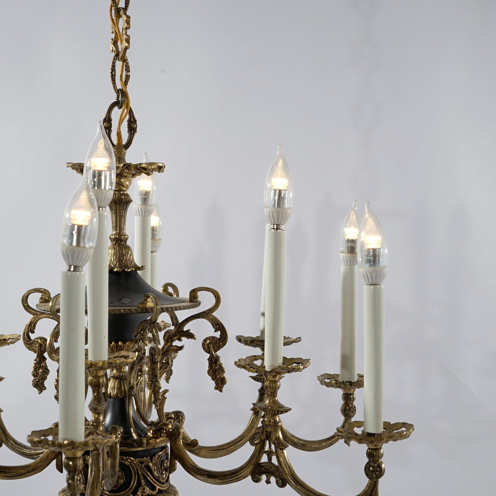Lustre ancien de style Empire français à douze lumières en bronze ébénisé, début du XXe siècle en vente 3