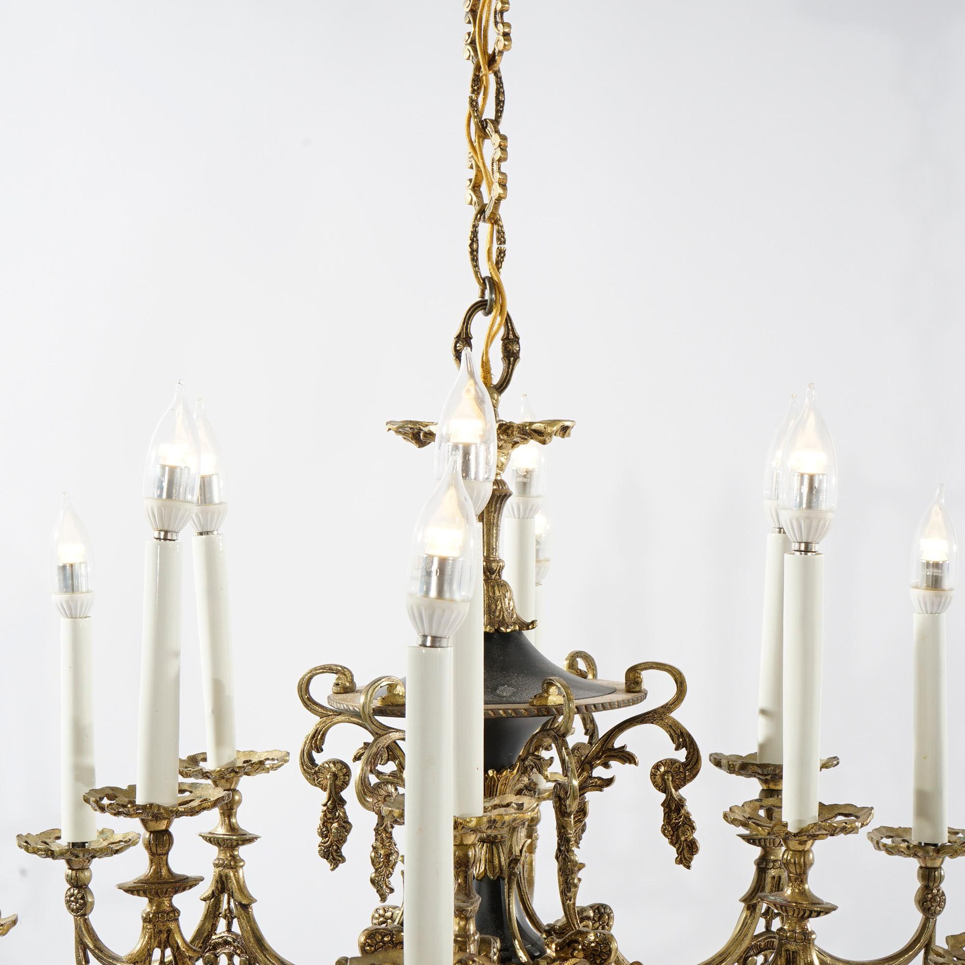 Antique French Empire Style Ebonized Bronze Twelve-Light Chandelier, Early 20thC For Sale 6