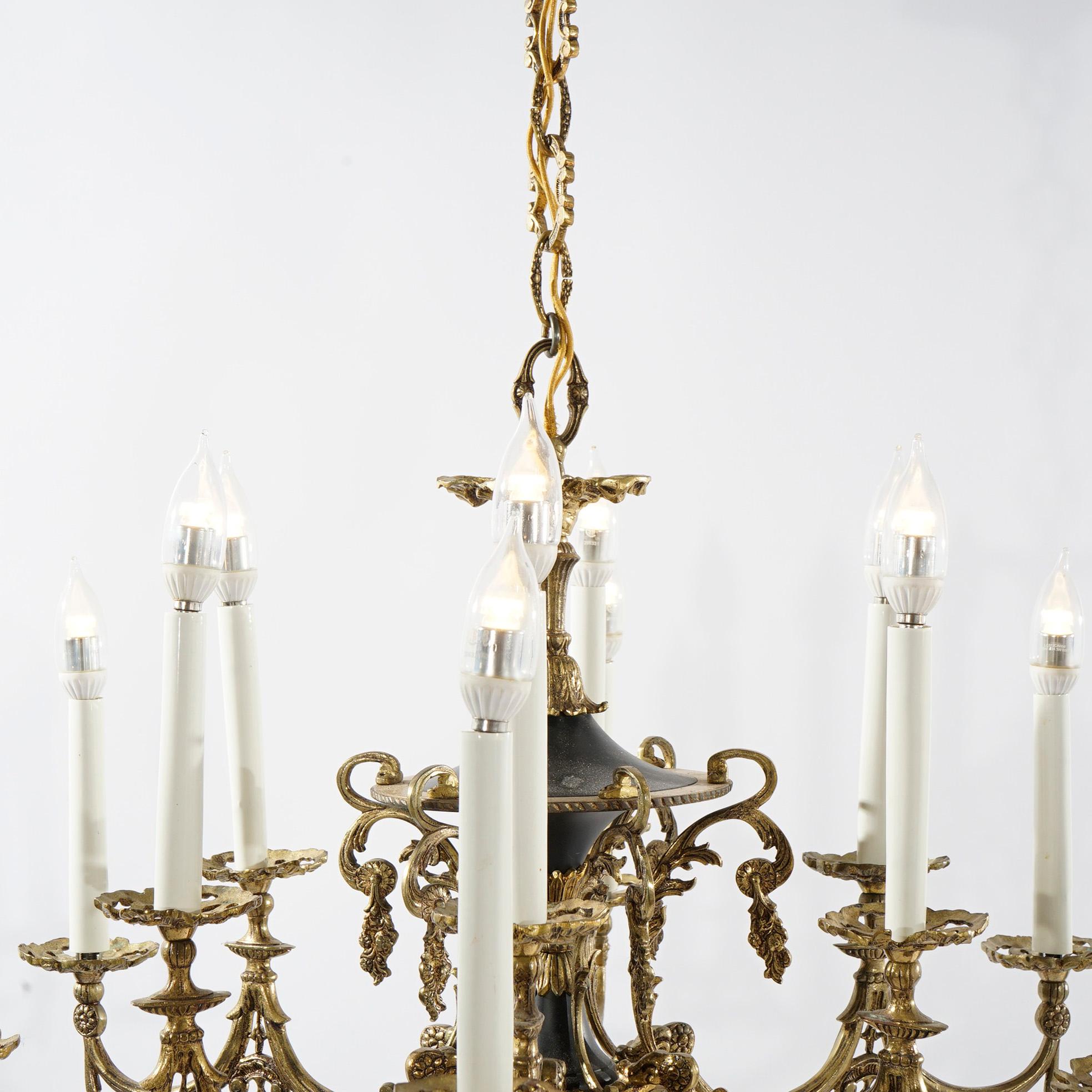 Lustre ancien de style Empire français à douze lumières en bronze ébénisé, début du XXe siècle en vente 4