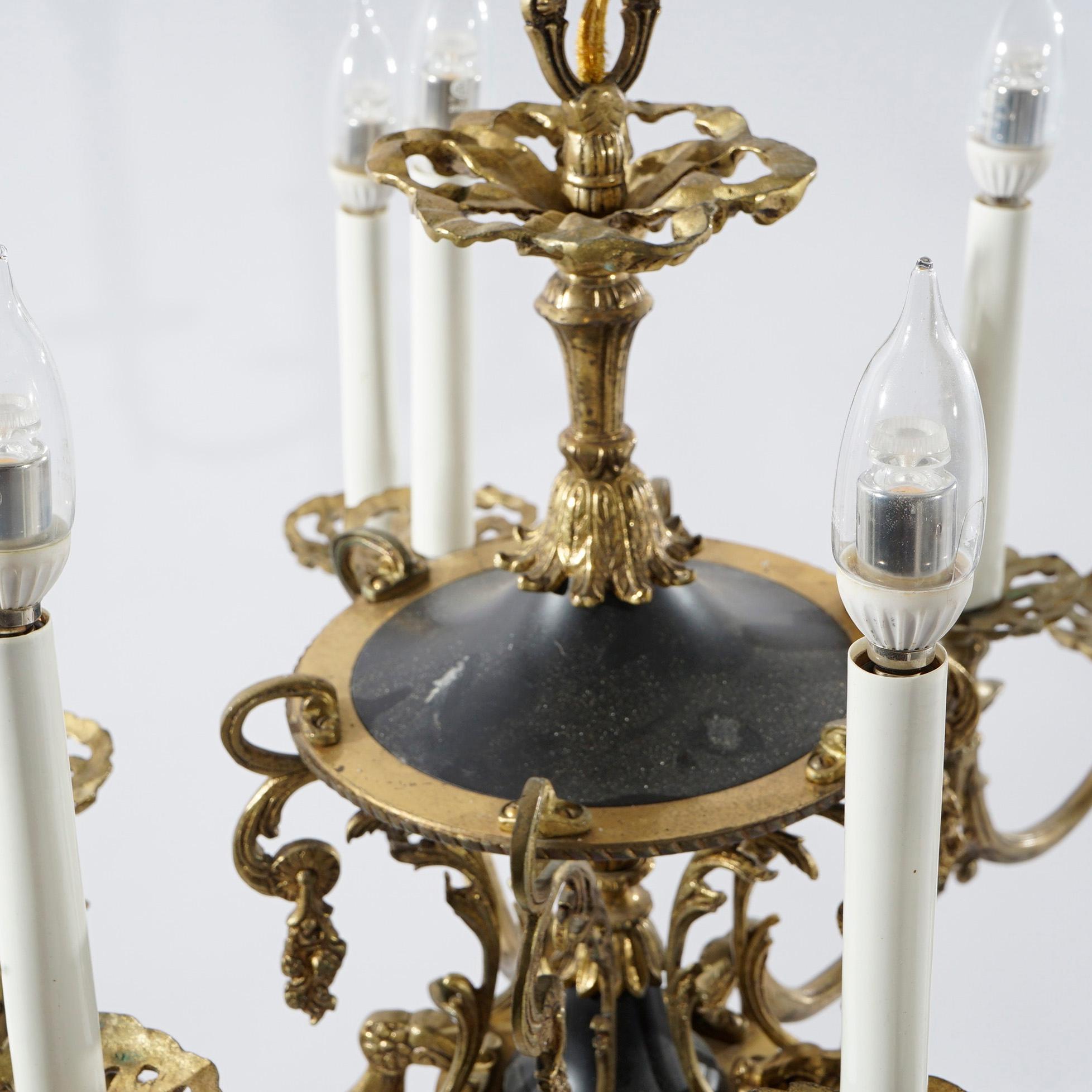 Antique French Empire Style Ebonized Bronze Twelve-Light Chandelier, Early 20thC For Sale 7