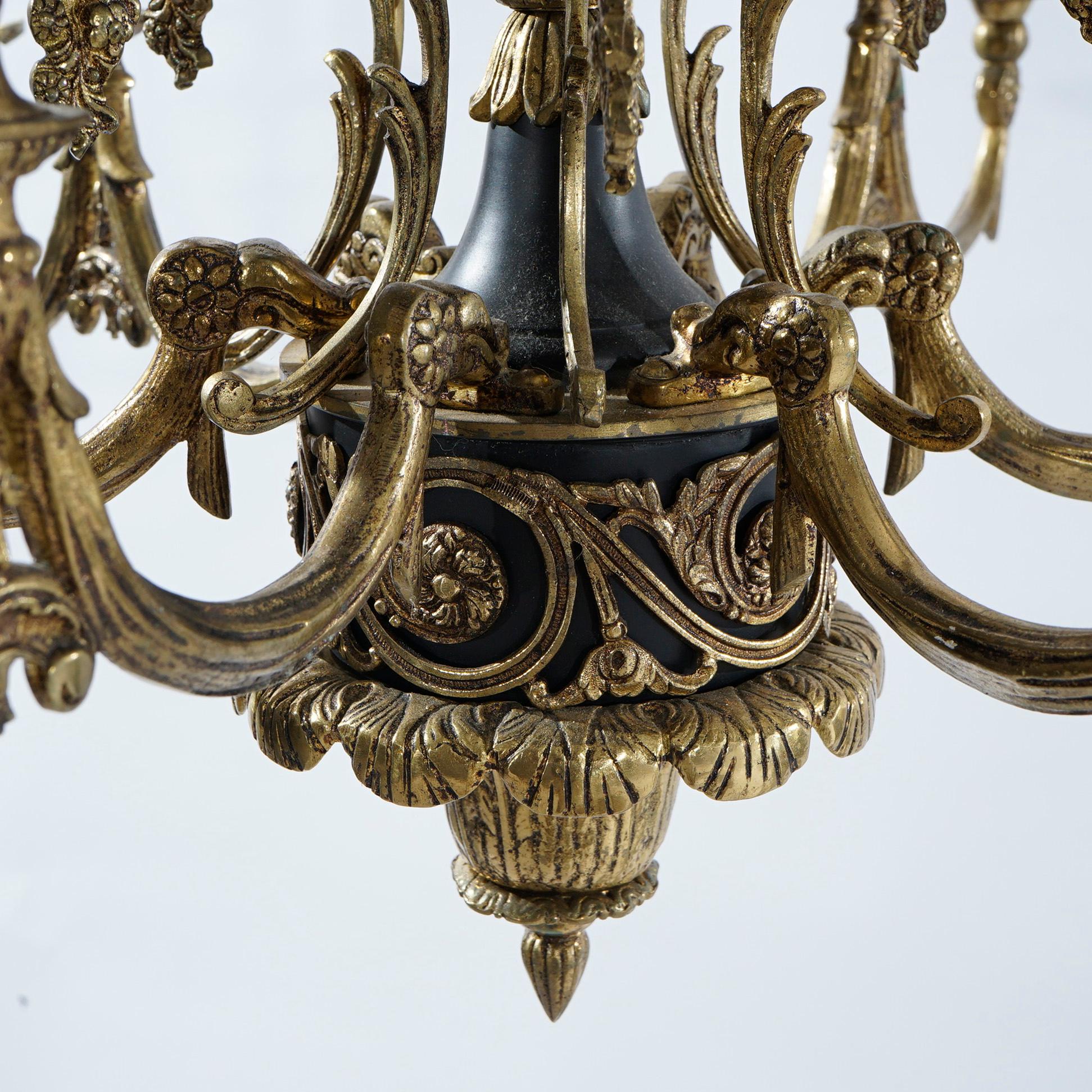 Antique French Empire Style Ebonized Bronze Twelve-Light Chandelier, Early 20thC For Sale 10