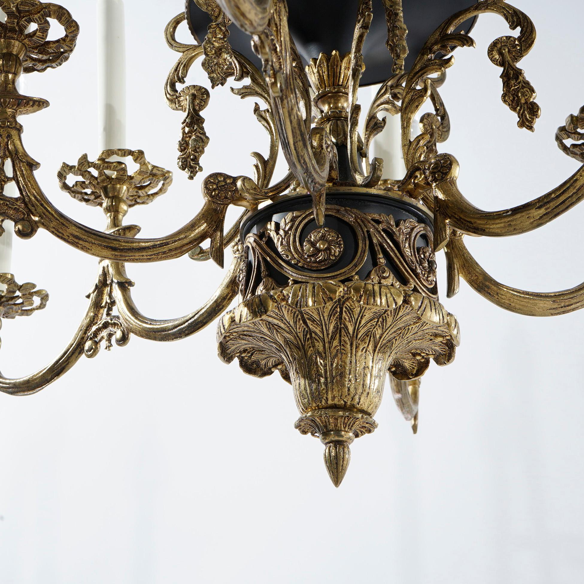 Antique French Empire Style Ebonized Bronze Twelve-Light Chandelier, Early 20thC For Sale 11