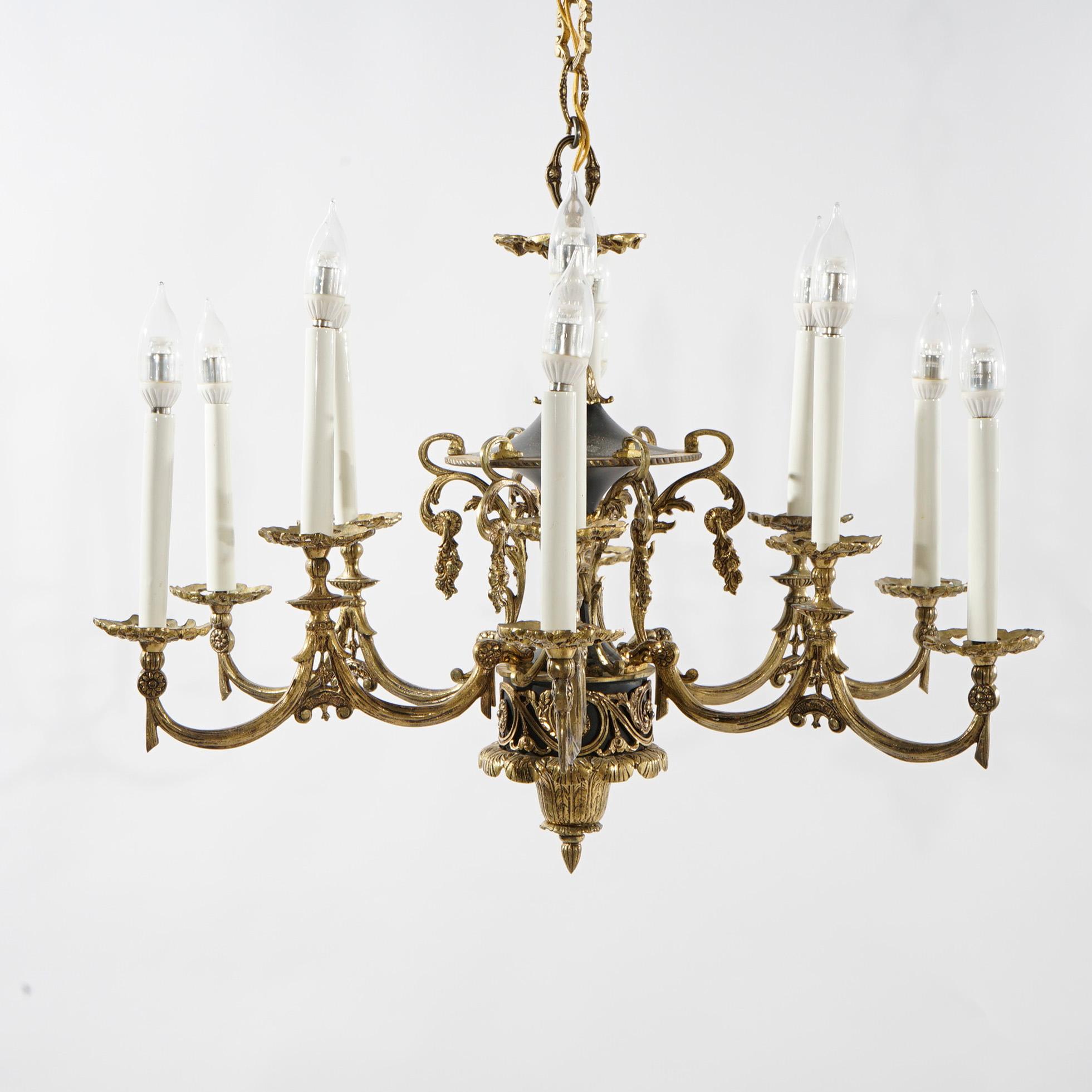 Antique French Empire Style Ebonized Bronze Twelve-Light Chandelier, Early 20thC For Sale 1