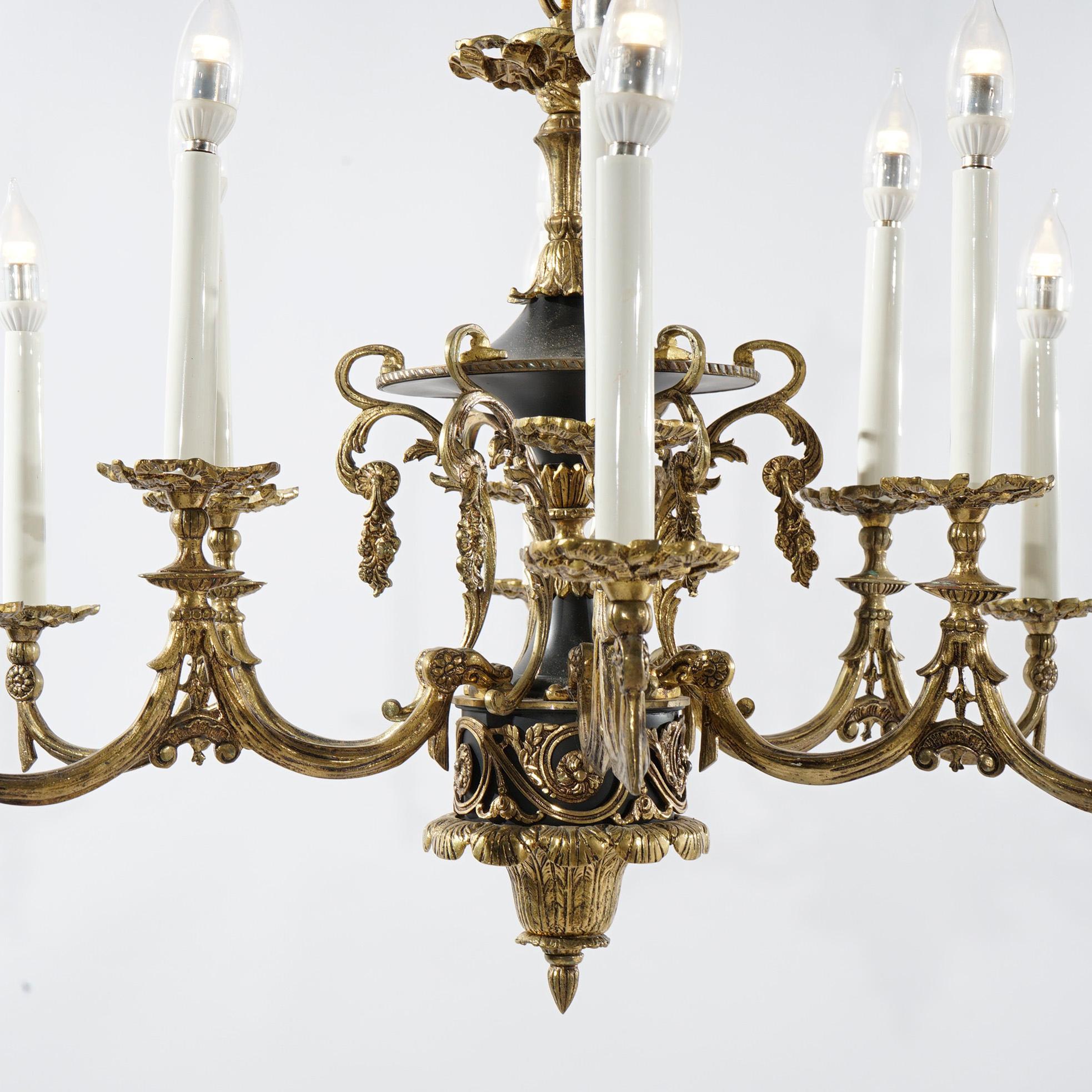 Antique French Empire Style Ebonized Bronze Twelve-Light Chandelier, Early 20thC For Sale 2