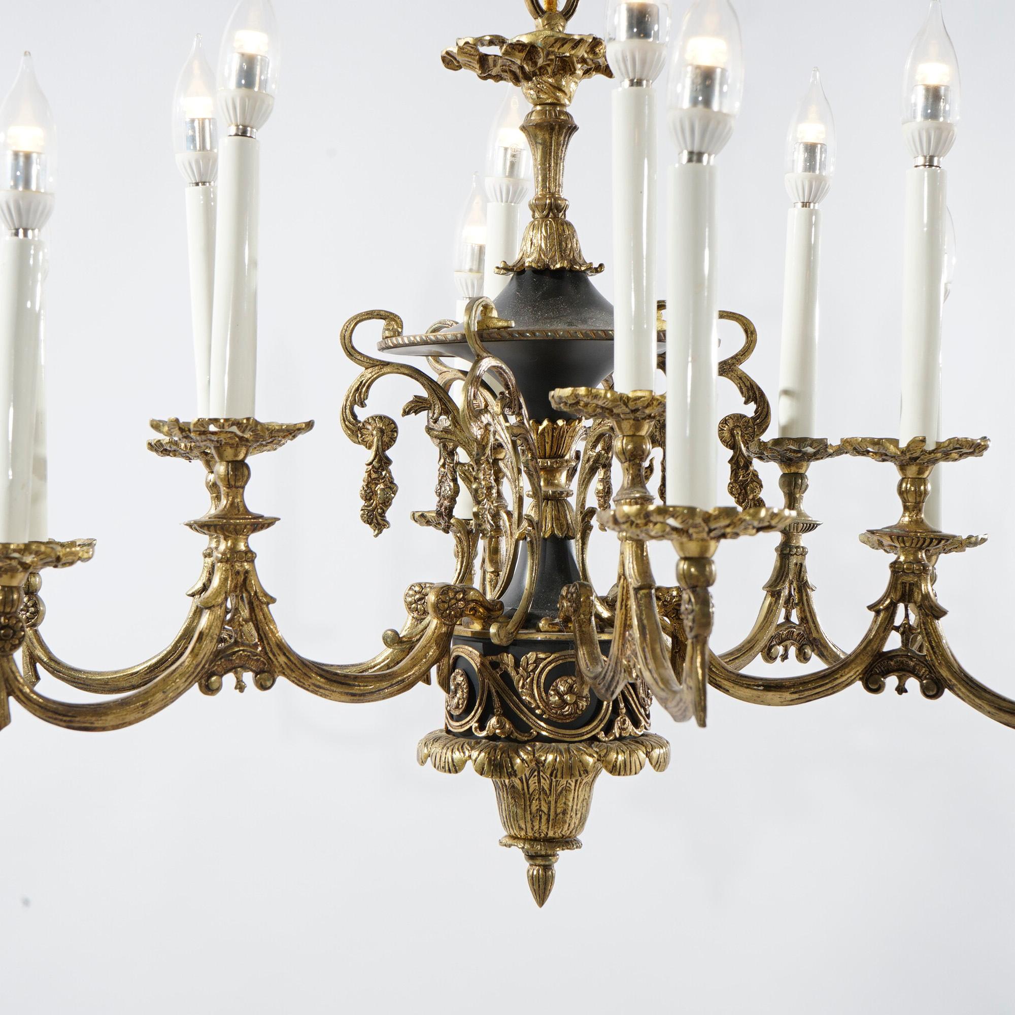 Antique French Empire Style Ebonized Bronze Twelve-Light Chandelier, Early 20thC For Sale 3