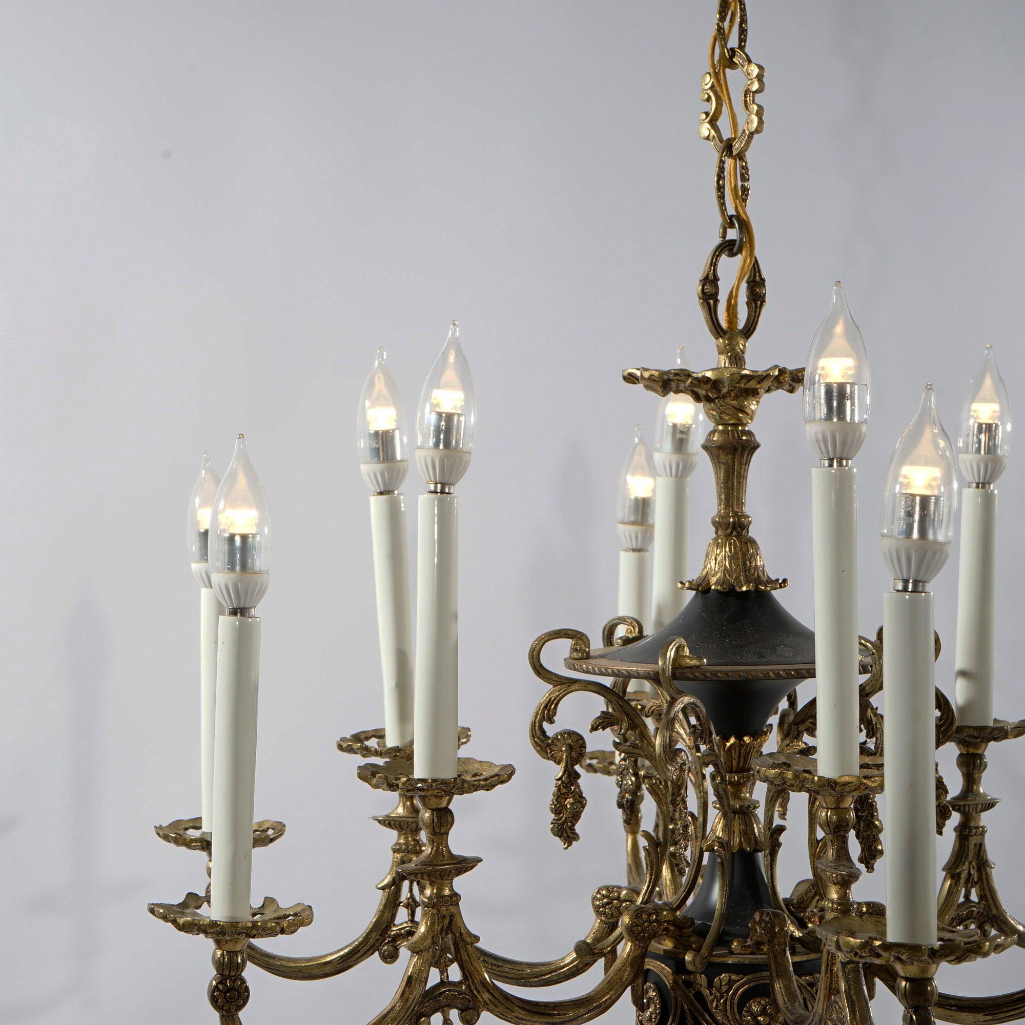 Antique French Empire Style Ebonized Bronze Twelve-Light Chandelier, Early 20thC For Sale 4