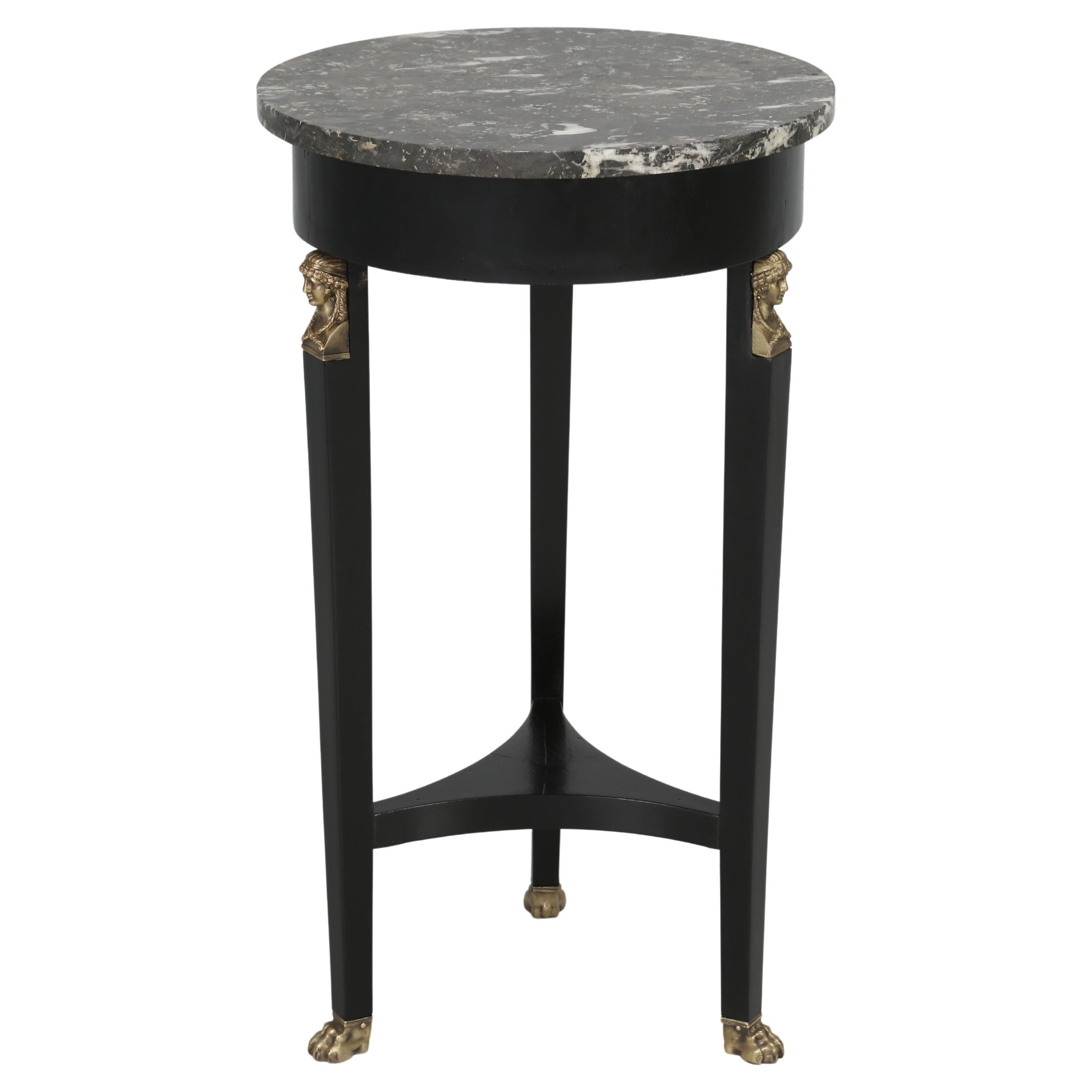 Antique French Empire Style Ebonized Mahogany Round Table with Marble Top For Sale