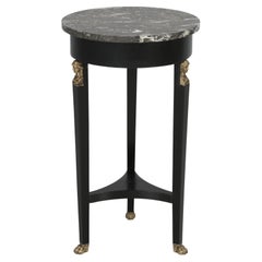 Antique French Empire Style Ebonized Mahogany Round Table with Marble Top