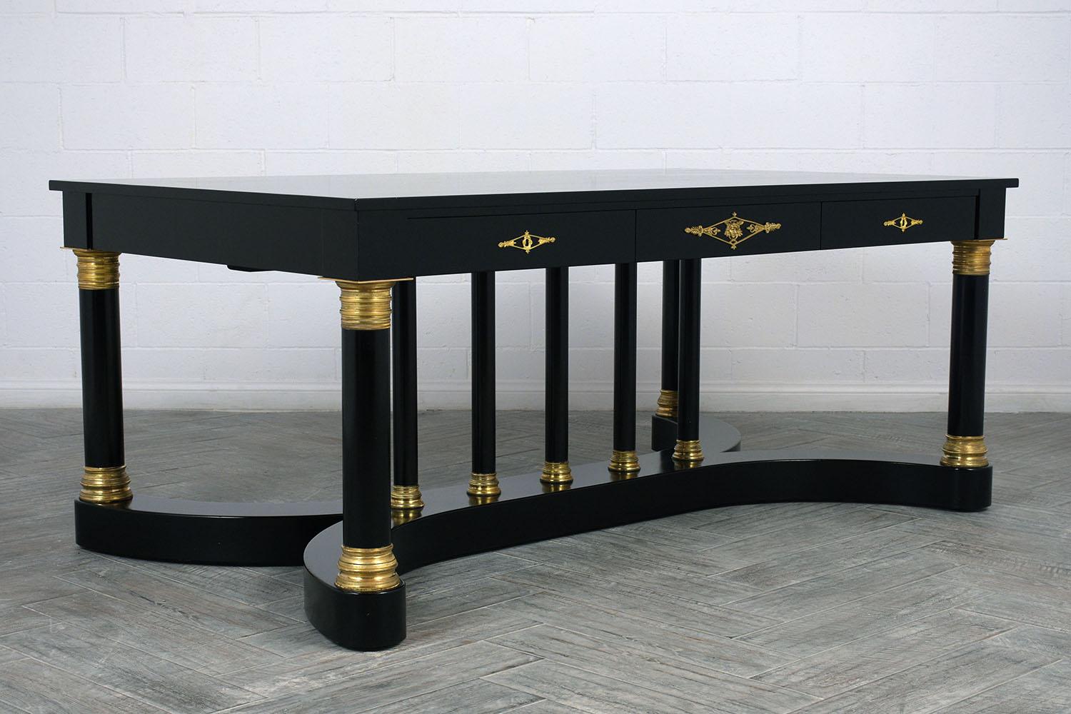 Brass Antique French Empire-Style Ebonized Partner Desk