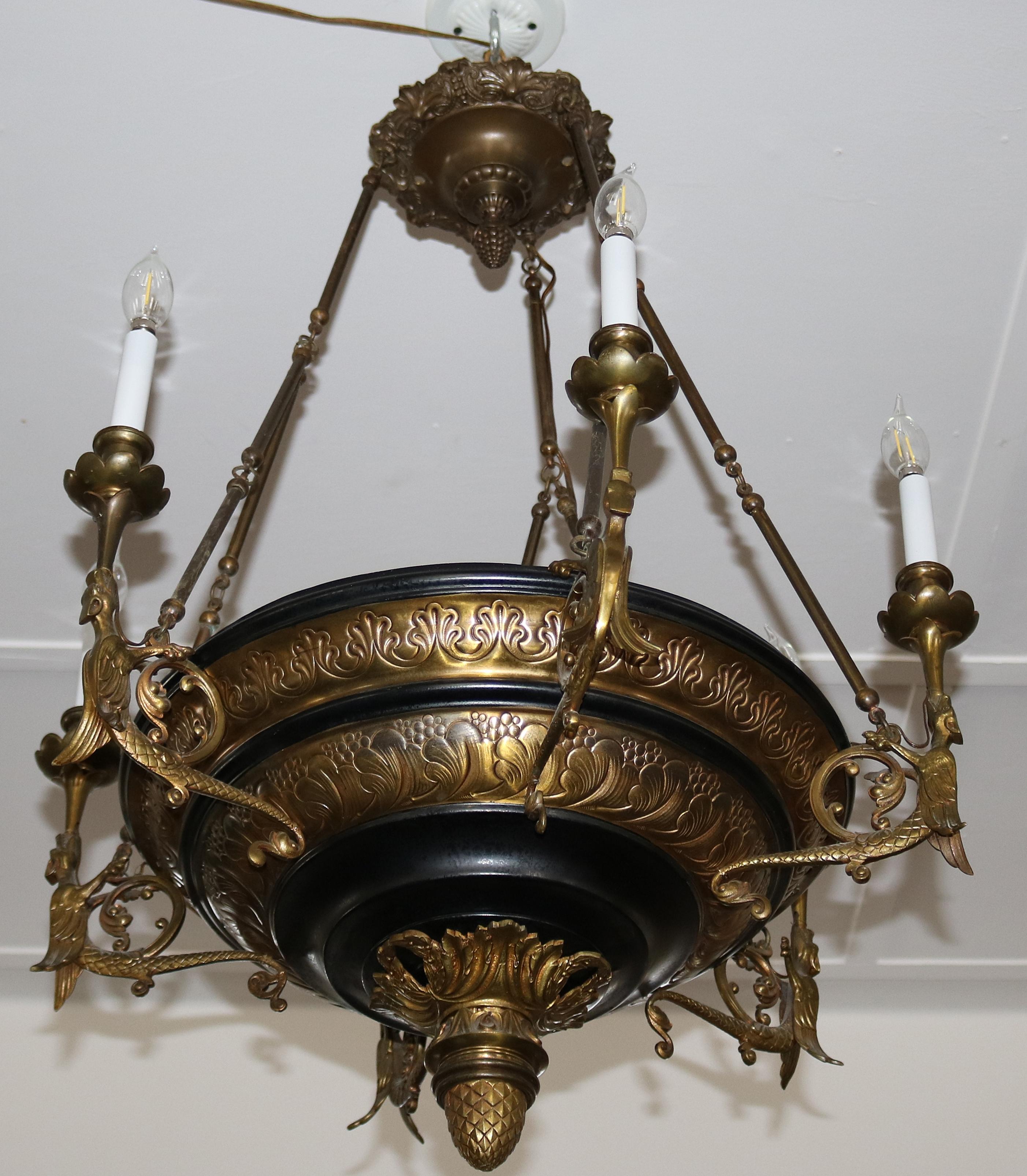 Antique French Empire Style Figural Carved Dragons 9 Light Chandelier  For Sale 8