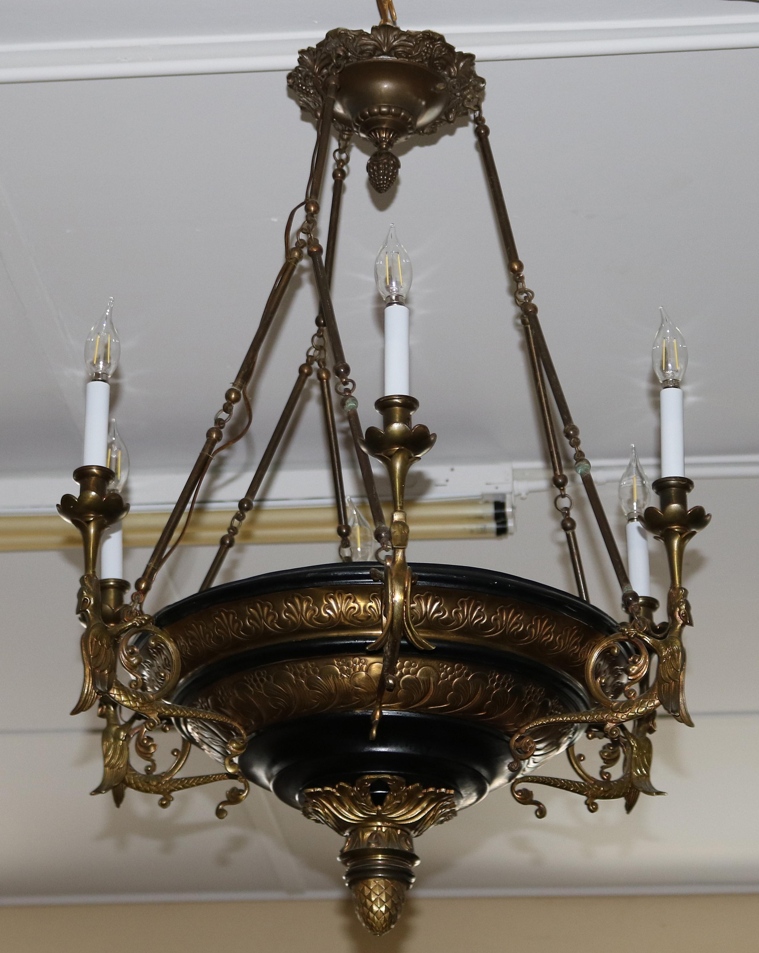 American Antique French Empire Style Figural Carved Dragons 9 Light Chandelier For Sale