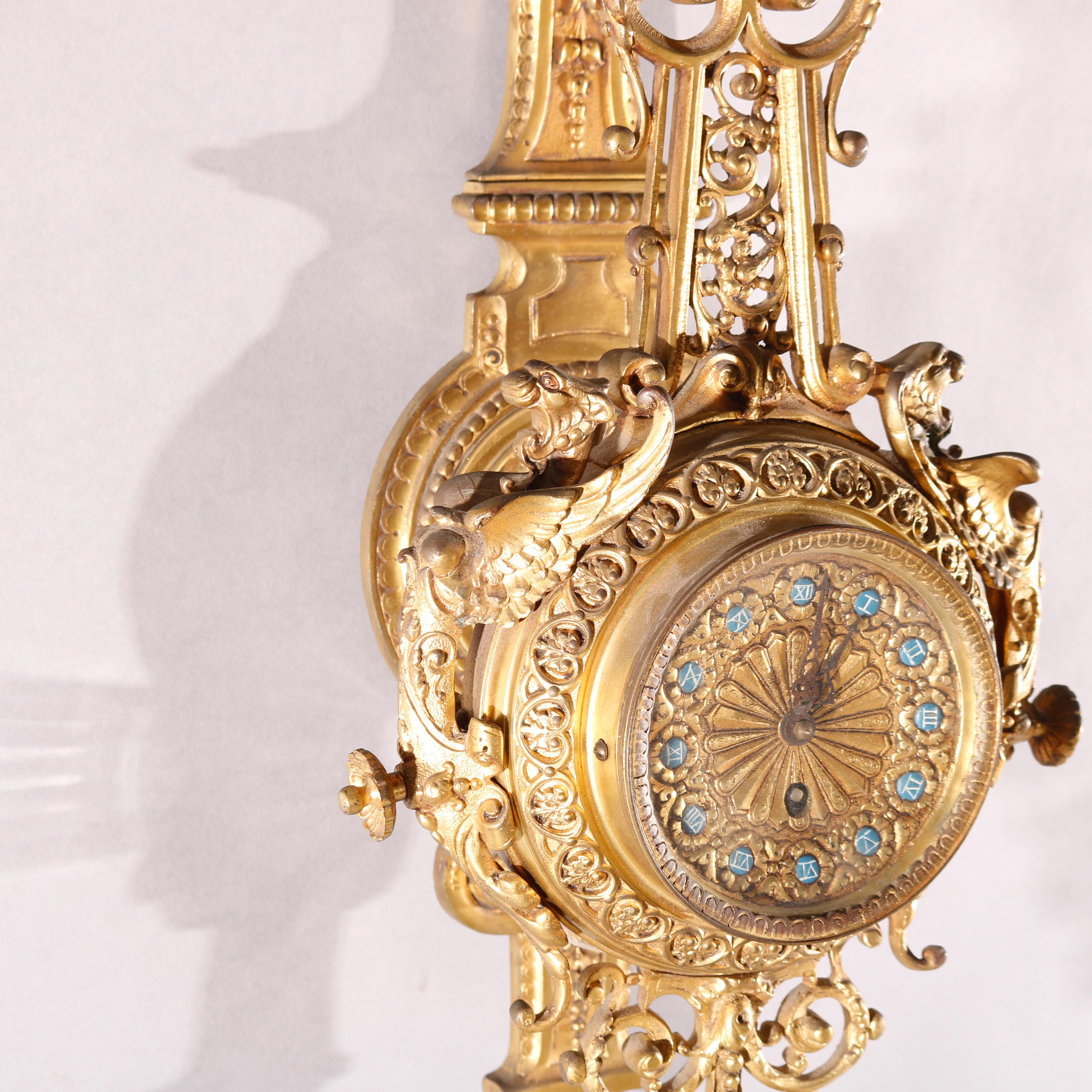 Antique French Empire Style Figural Gilt Bronze Hanging Wall Clock, circa 1880 6