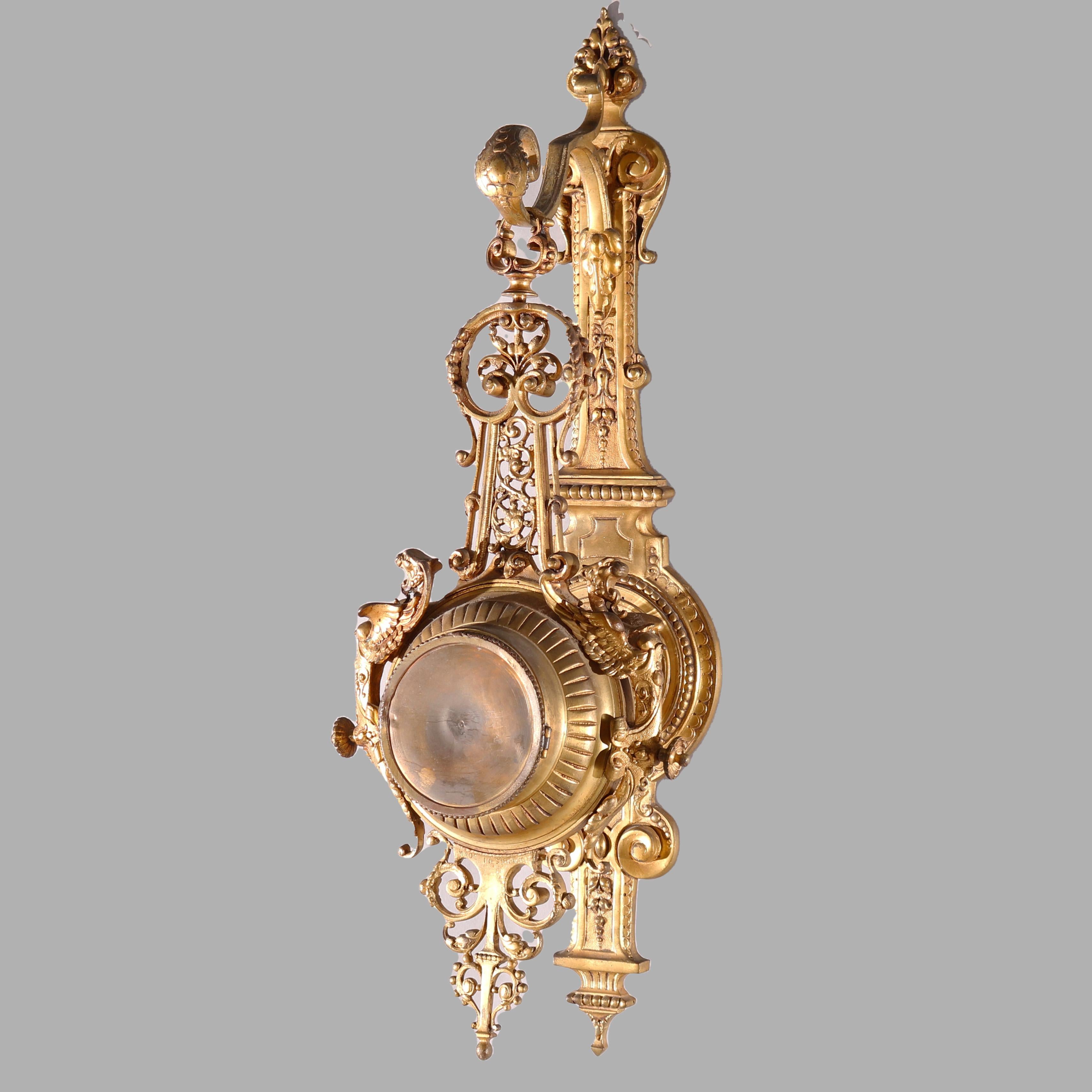 Antique French Empire Style Figural Gilt Bronze Hanging Wall Clock, circa 1880 7