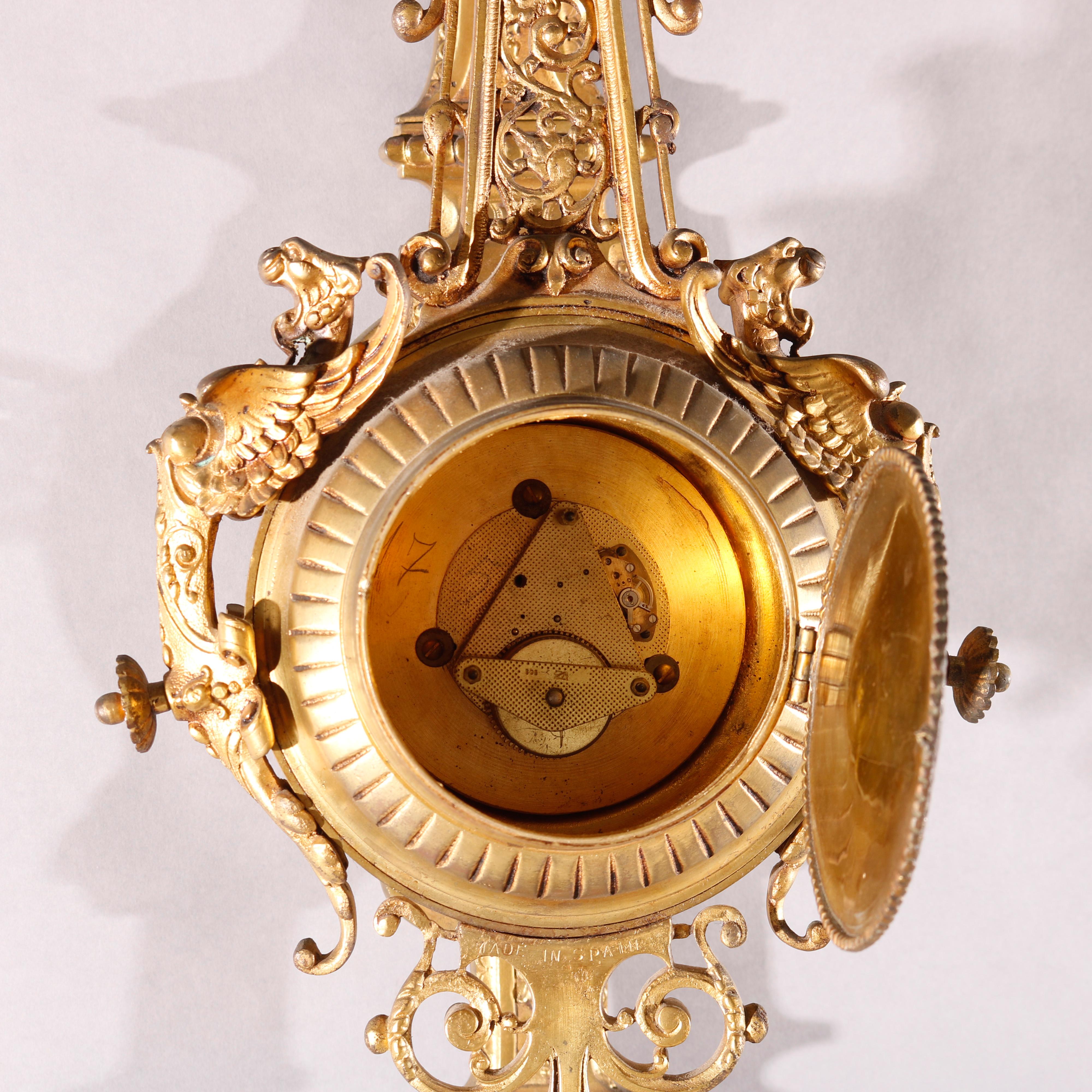 Antique French Empire Style Figural Gilt Bronze Hanging Wall Clock, circa 1880 8