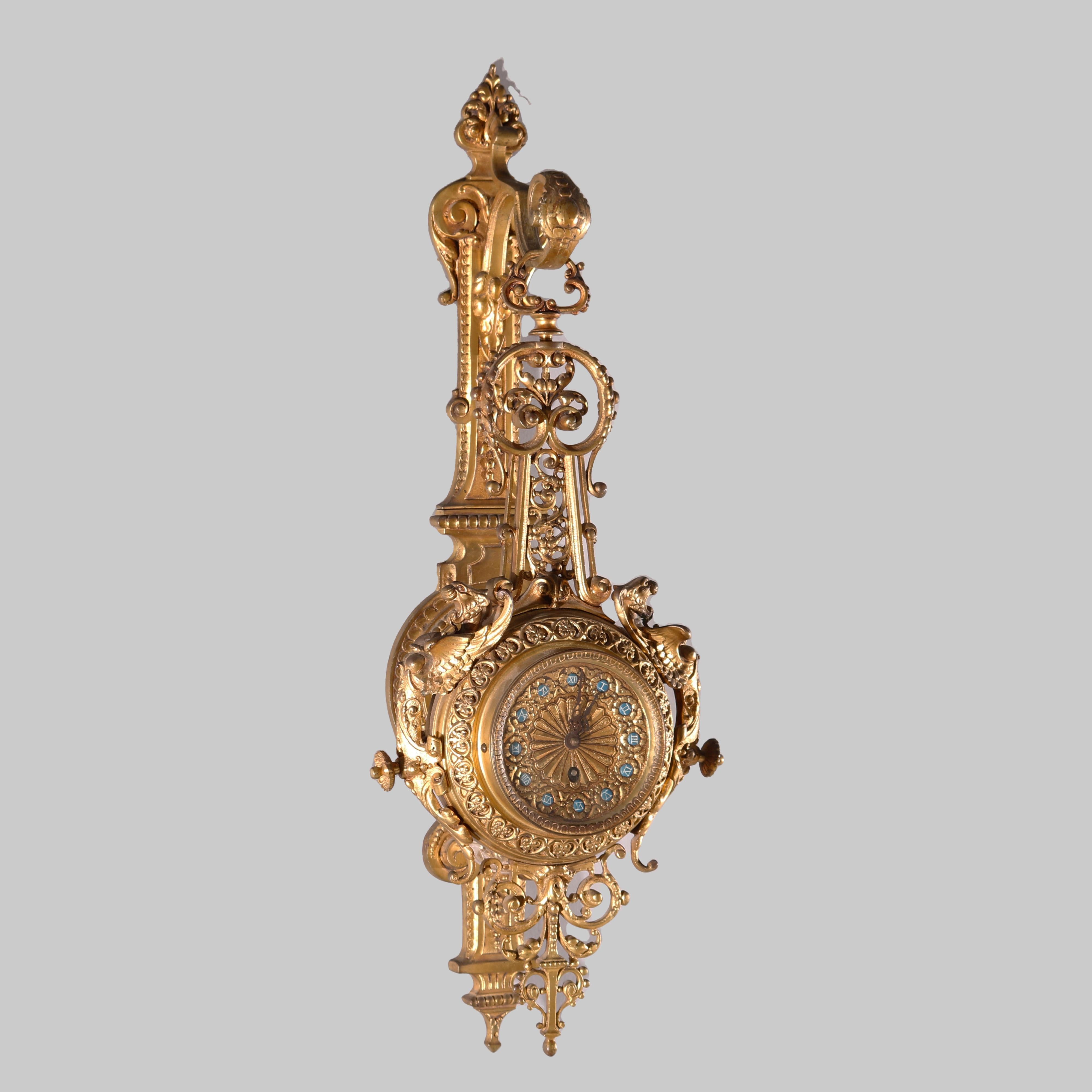 Antique French Empire Style Figural Gilt Bronze Hanging Wall Clock, circa 1880 2