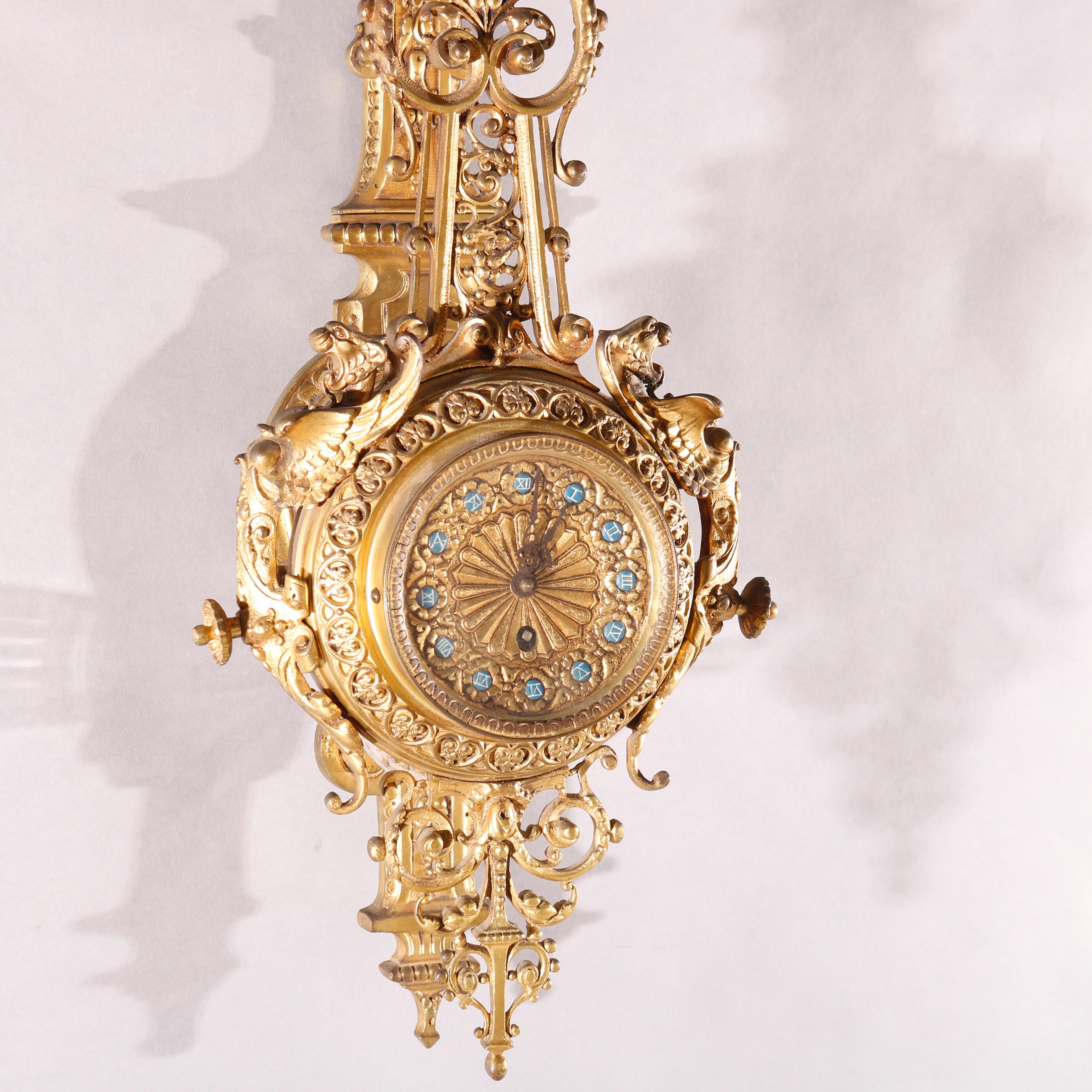 Antique French Empire Style Figural Gilt Bronze Hanging Wall Clock, circa 1880 3