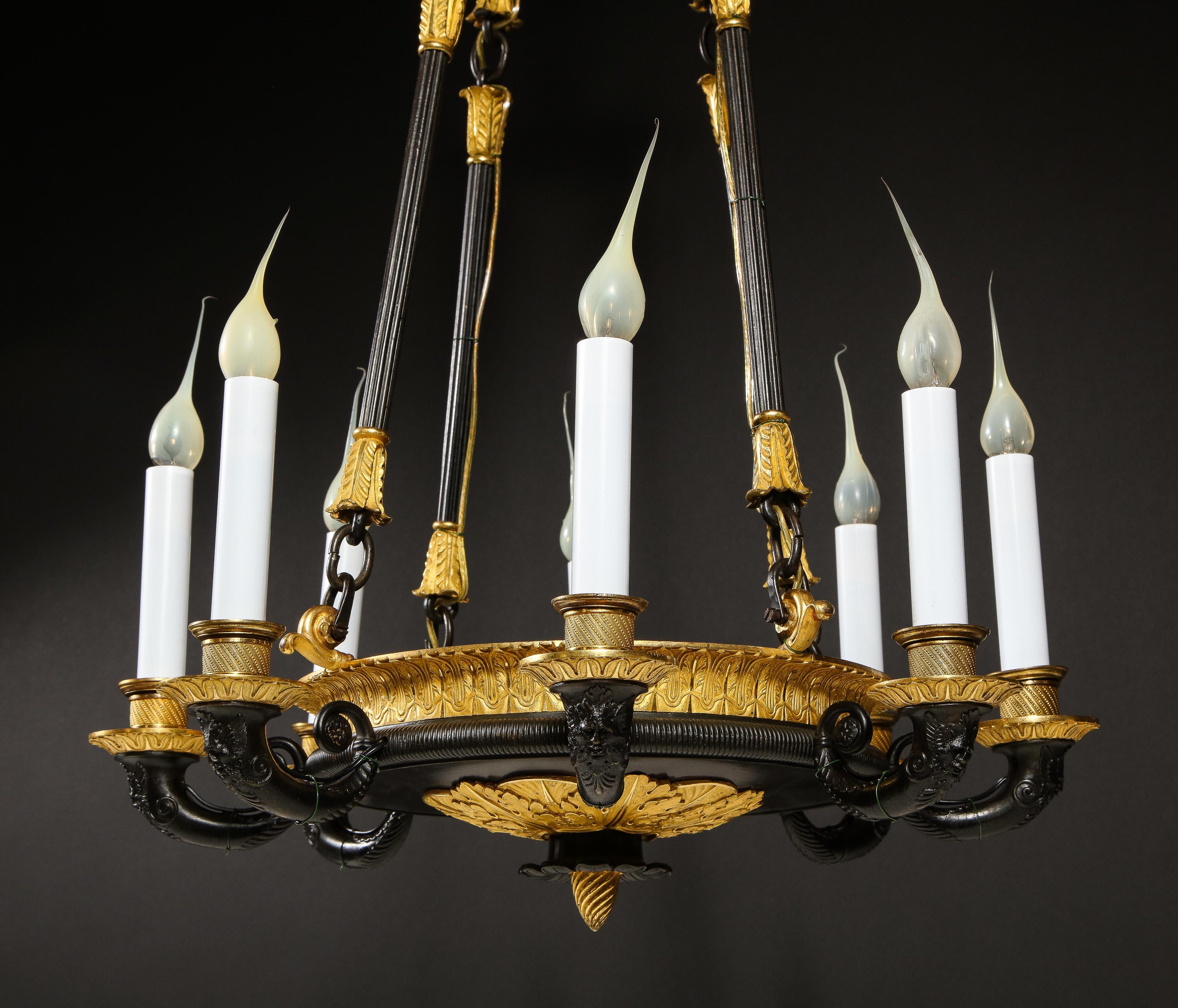 Antique French Empire Style Gilt and Patinated Bronze Chandelier For Sale 6