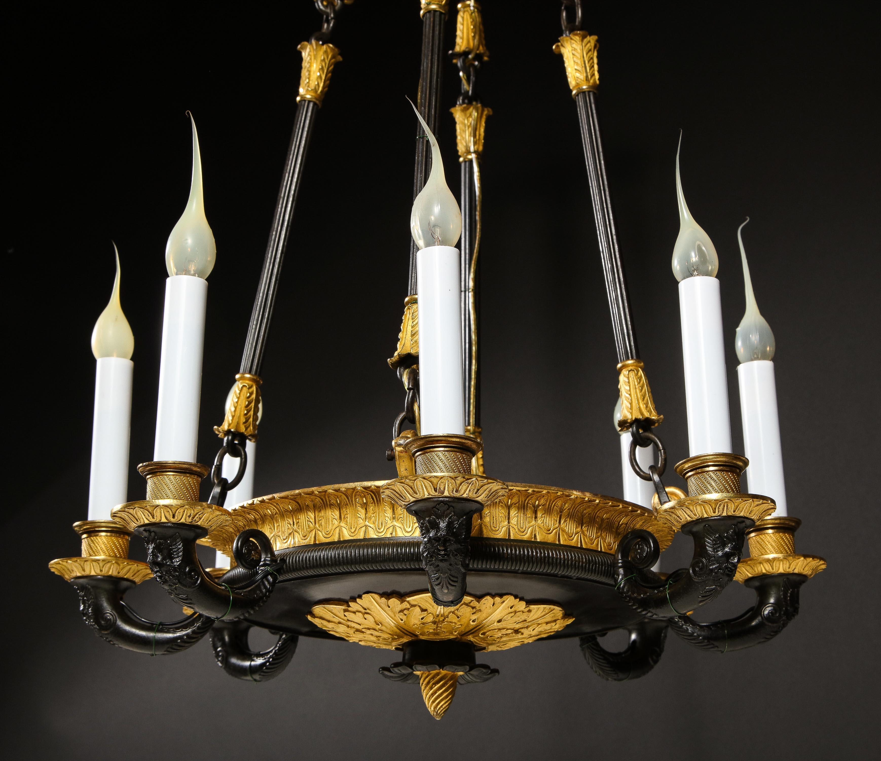 Antique French Empire Style Gilt and Patinated Bronze Chandelier For Sale 11