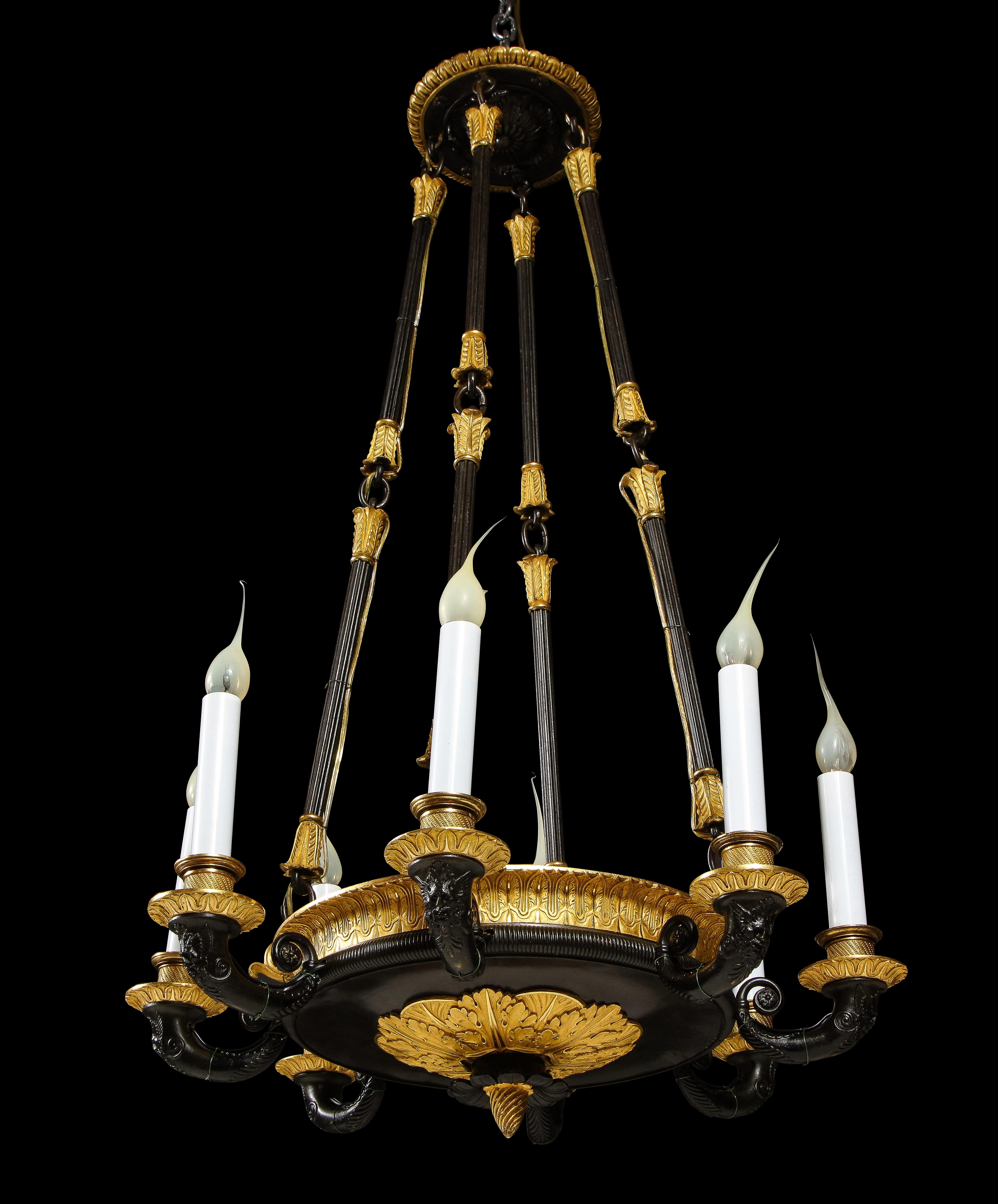 Antique French Empire Style Gilt and Patinated Bronze Chandelier For Sale 14