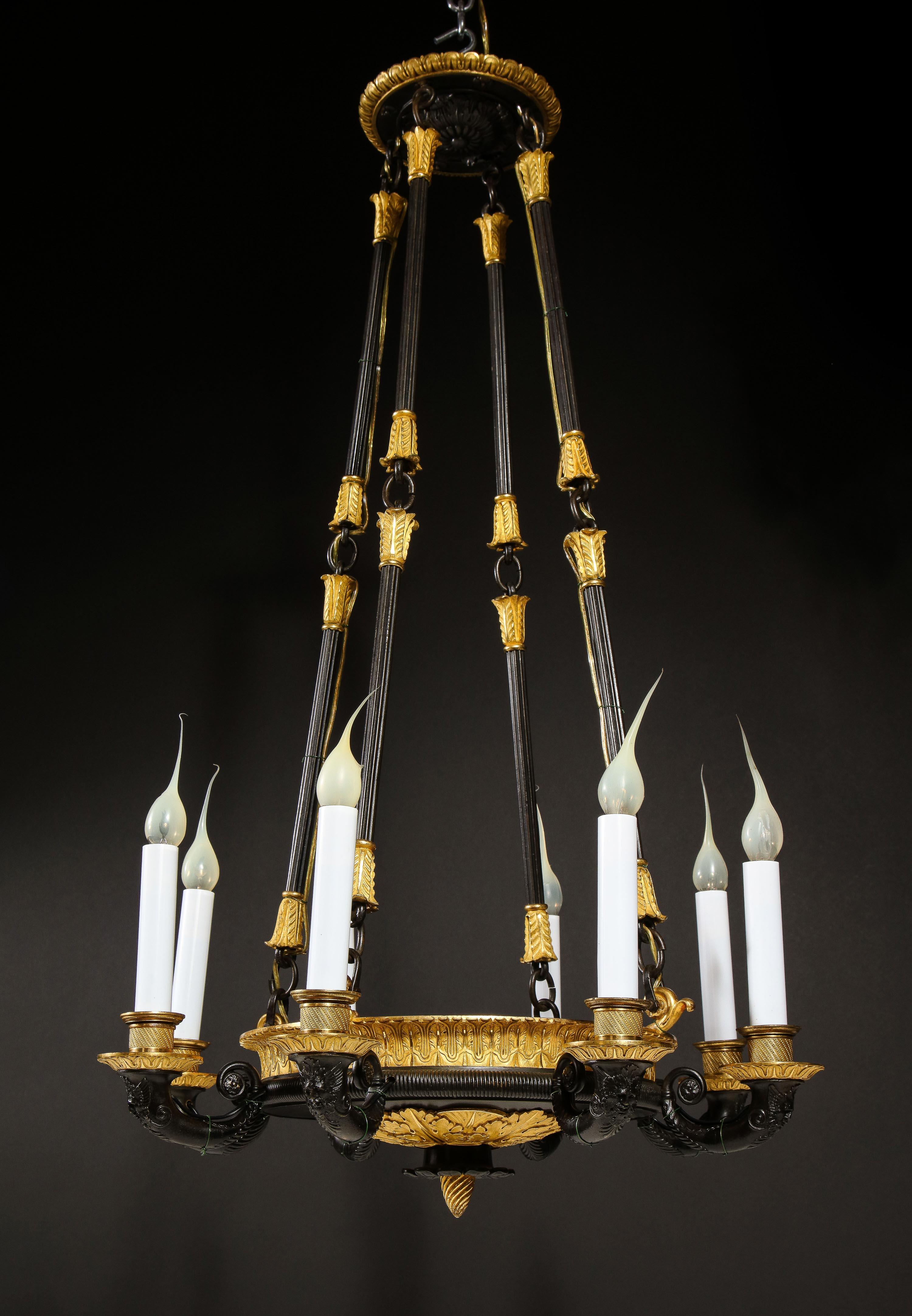 20th Century Antique French Empire Style Gilt and Patinated Bronze Chandelier For Sale