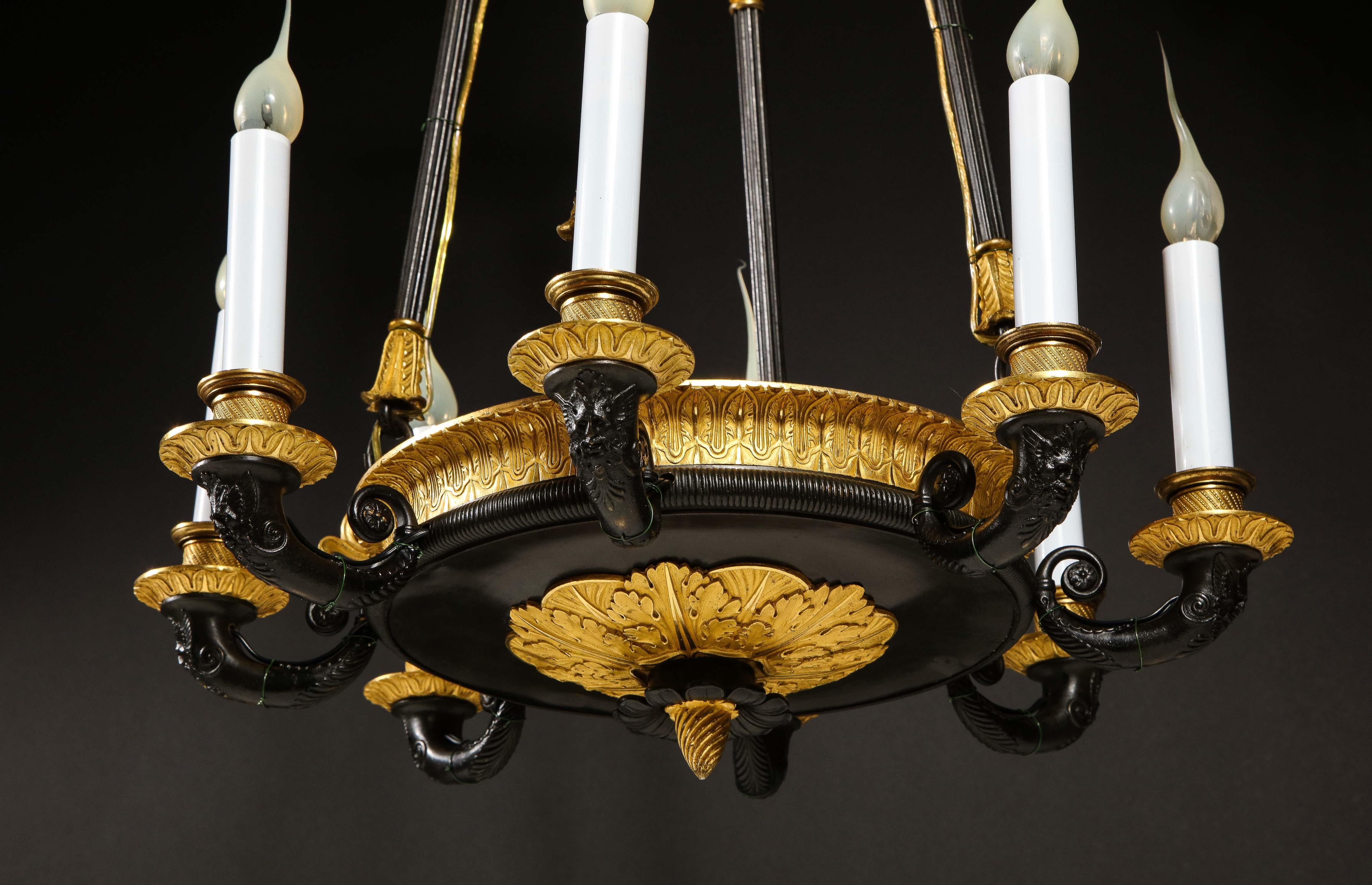 Antique French Empire Style Gilt and Patinated Bronze Chandelier For Sale 1