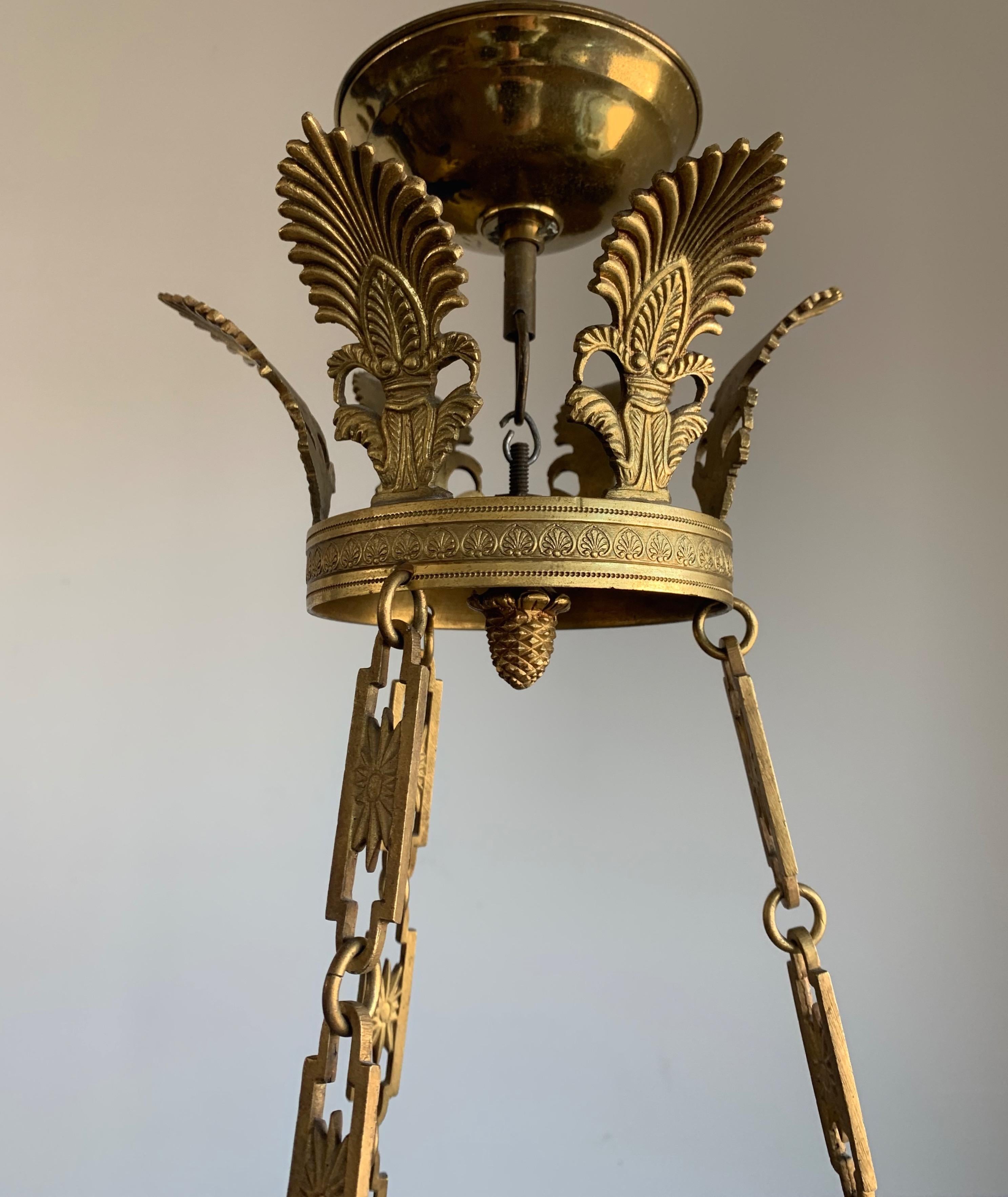 Antique French Empire Gilt Bronze Candle Pendant Light or Chandelier with Cherub For Sale 5