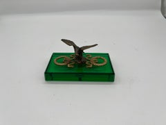 Antique French Empire Style Gilt Eagle Motif & Emerald Glass Paperweight