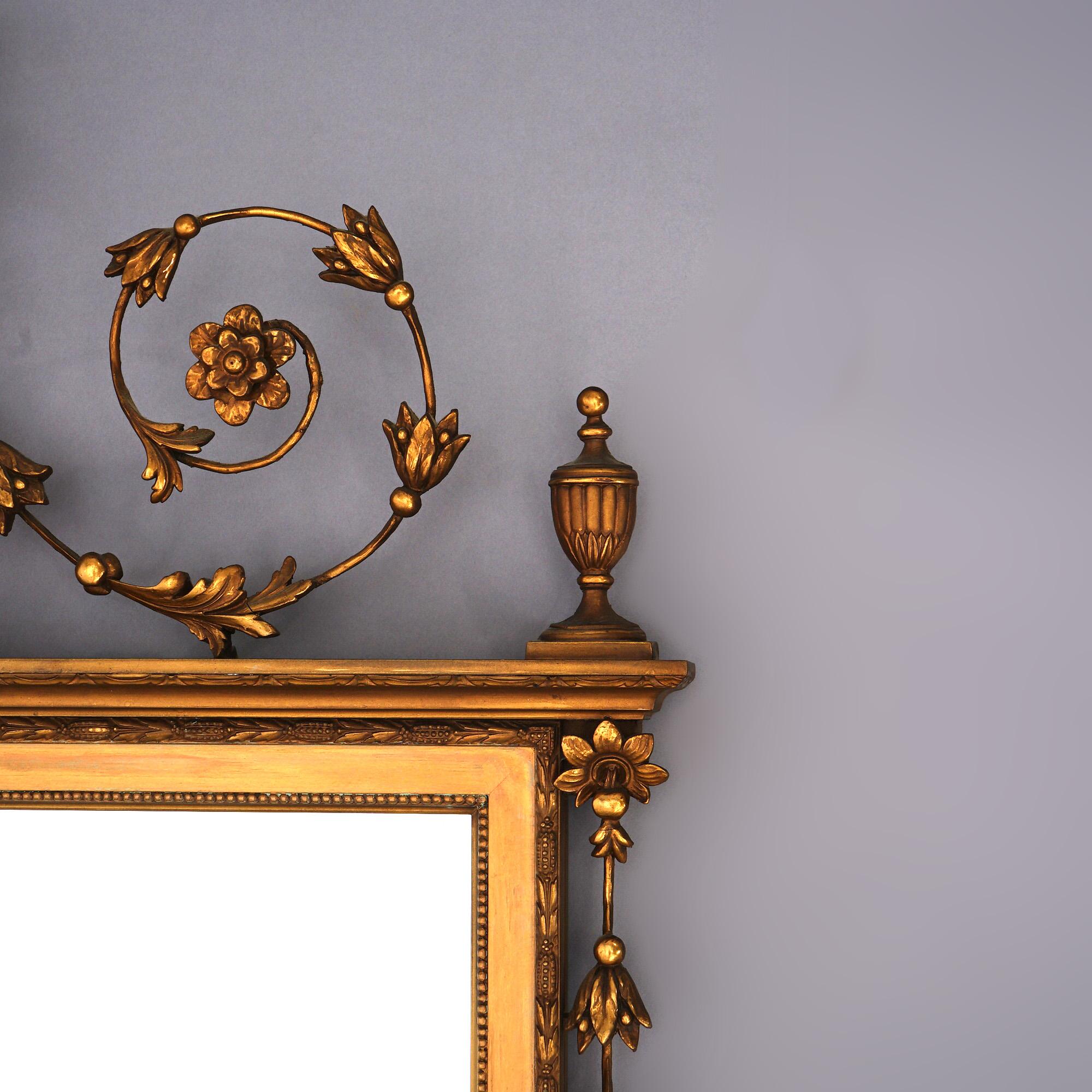 Antique French Empire Style Gilt Mirror with Grecian Urn & Bellflowers c1900 In Good Condition In Big Flats, NY