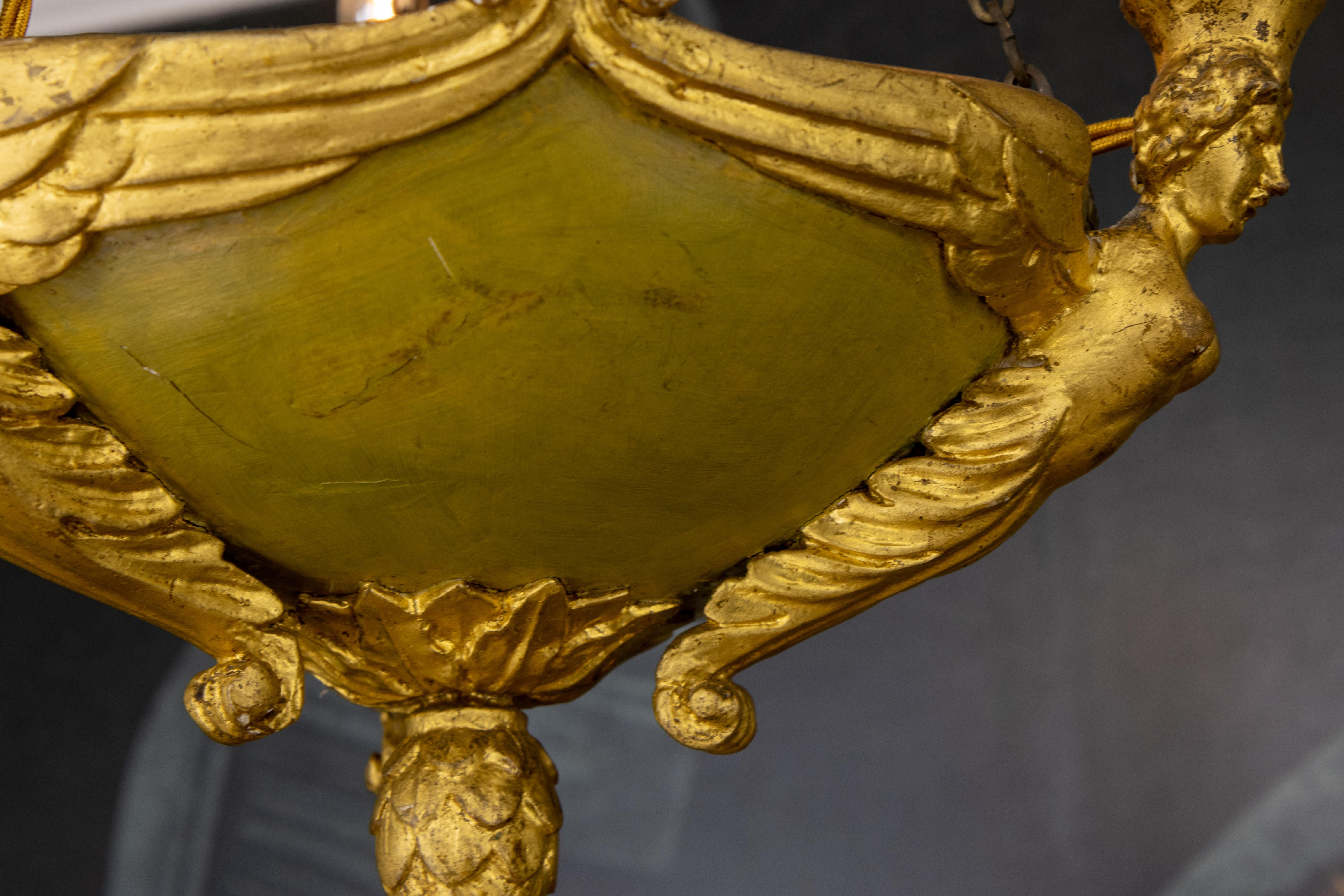 Antique French Empire Style Giltwood Three-Light Chandelier, Mid-19th Century For Sale 9