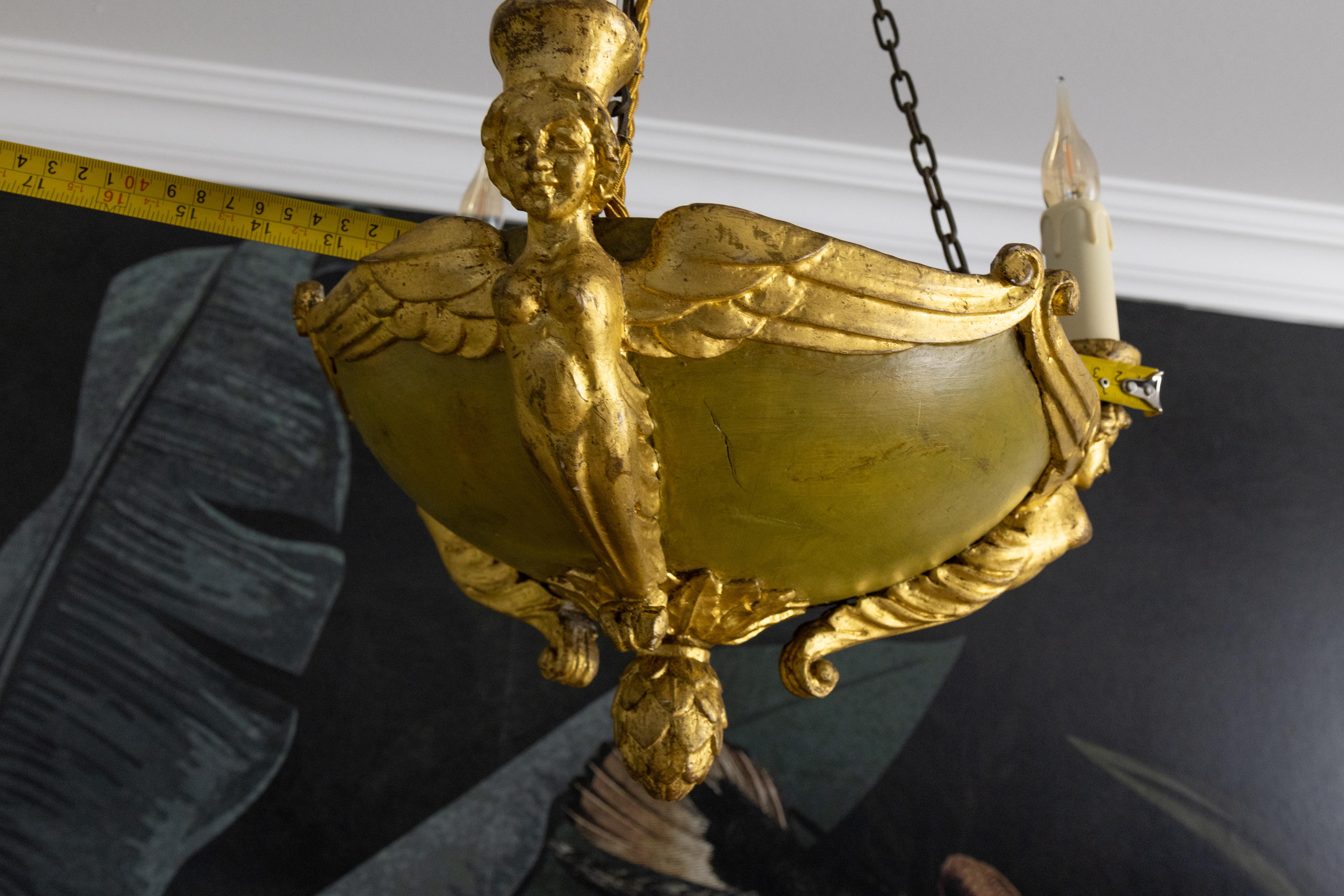 Antique French Empire Style Giltwood Three-Light Chandelier, Mid-19th Century For Sale 13