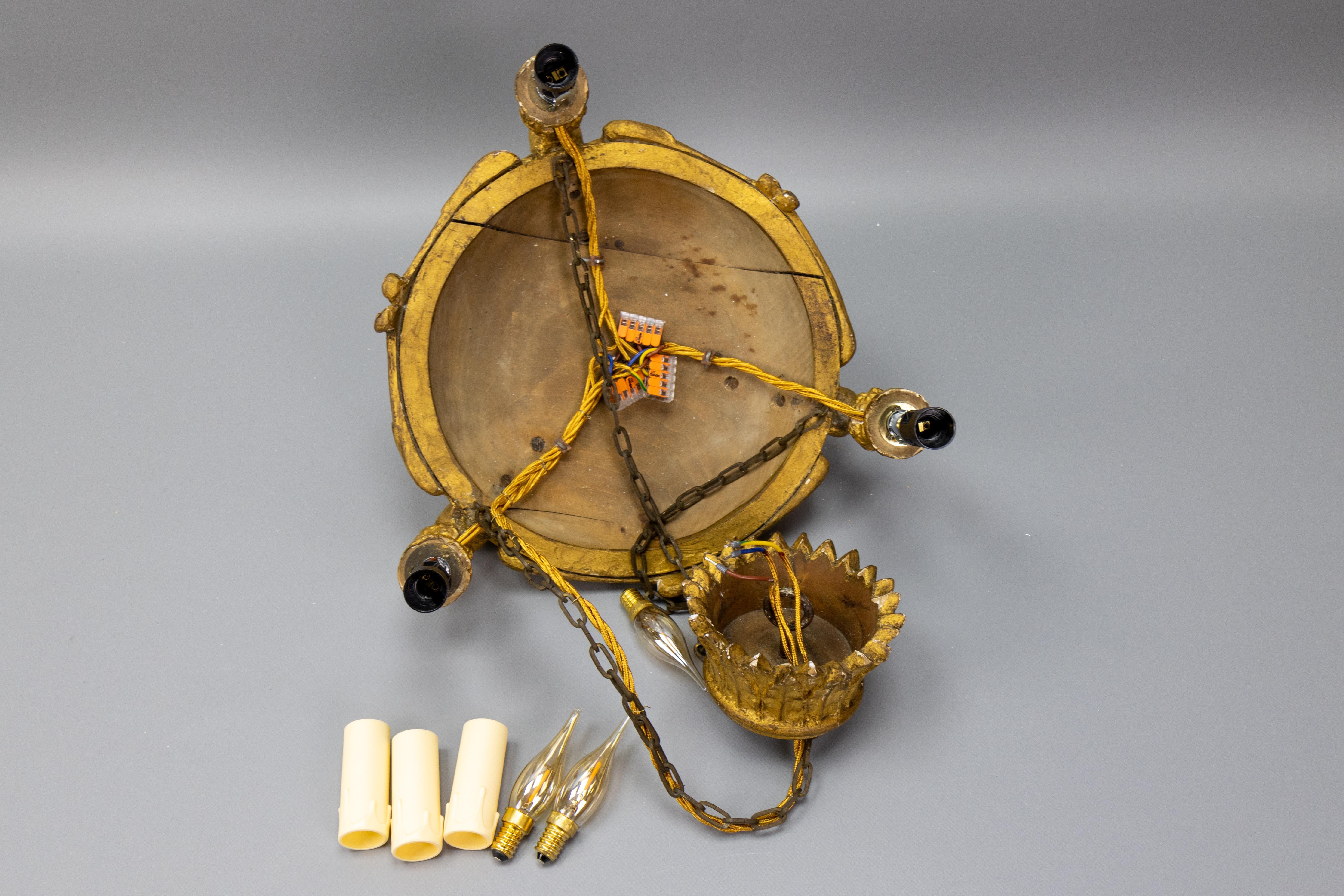 Antique French Empire Style Giltwood Three-Light Chandelier, Mid-19th Century For Sale 16